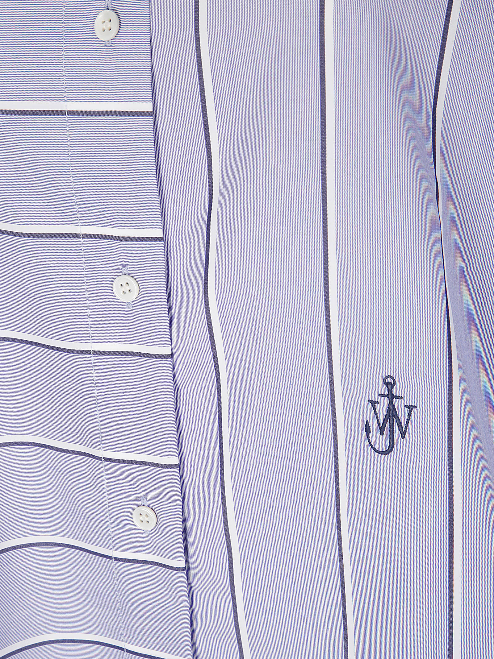 Jw Anderson J. W. Anderson Patchwork Cotton Shirt Dress With Asymmetric Hem In Blue