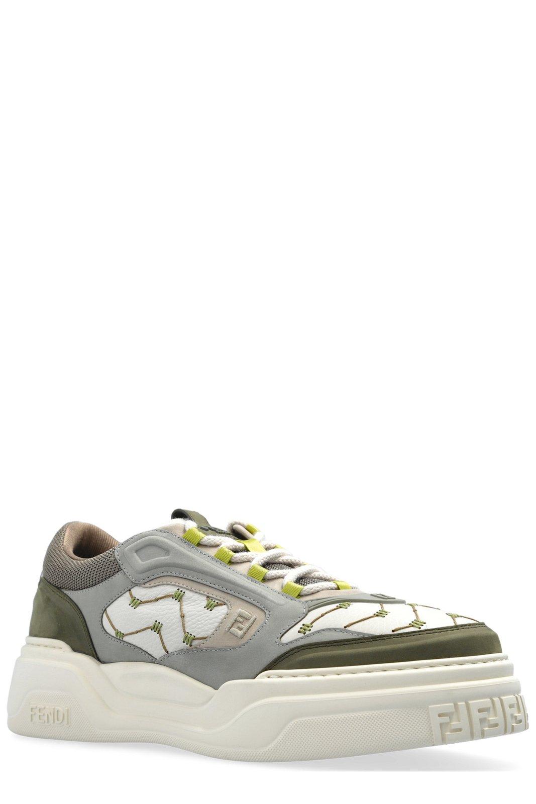 Fendi Force Sneaker In White Leather And Green Nubuck Men In Bot+b.ice Cord Pisel