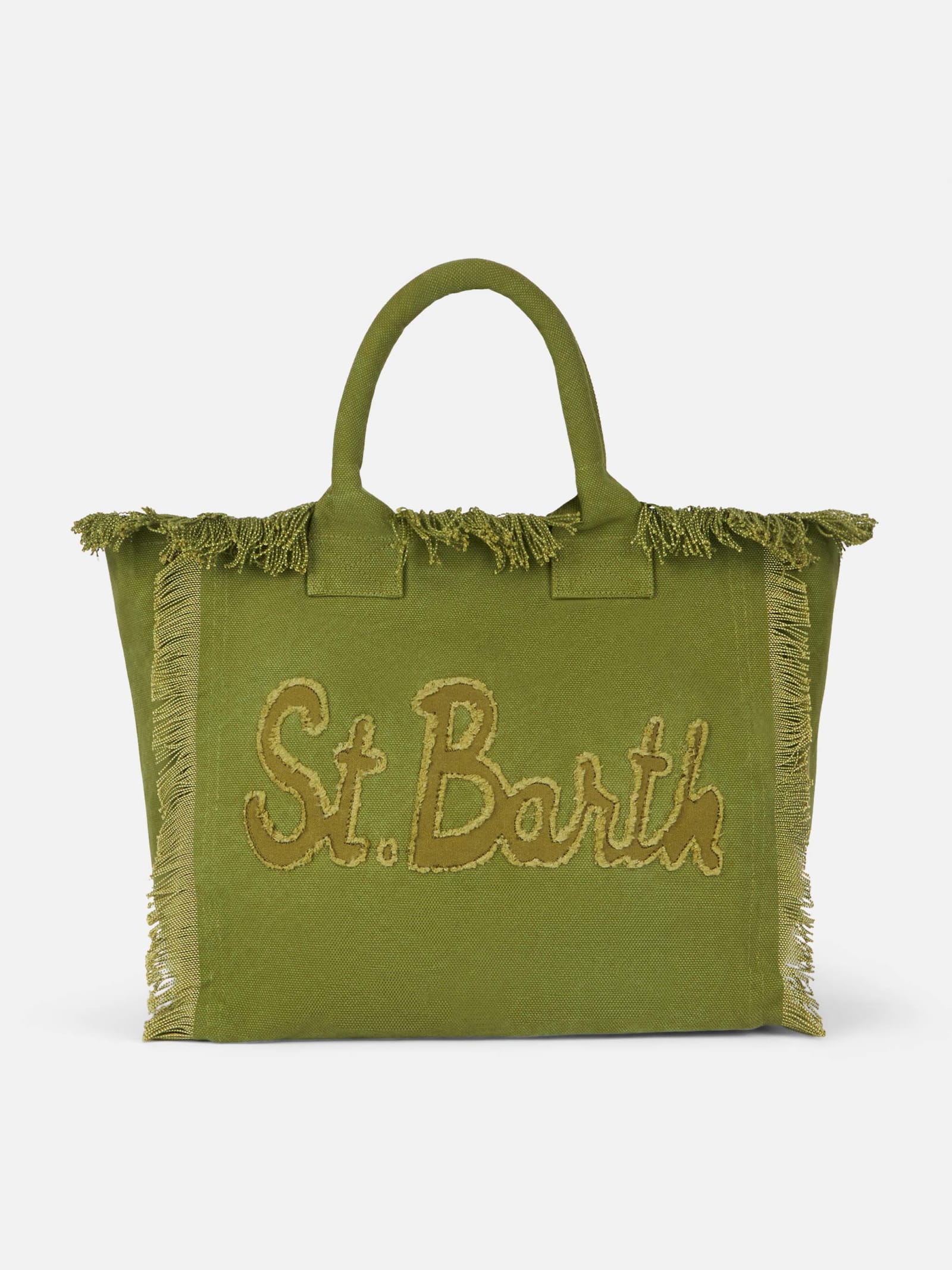 Mc2 Saint Barth Military Green Cotton Canvas Vanity Tote Bag With Logo Patch In Green