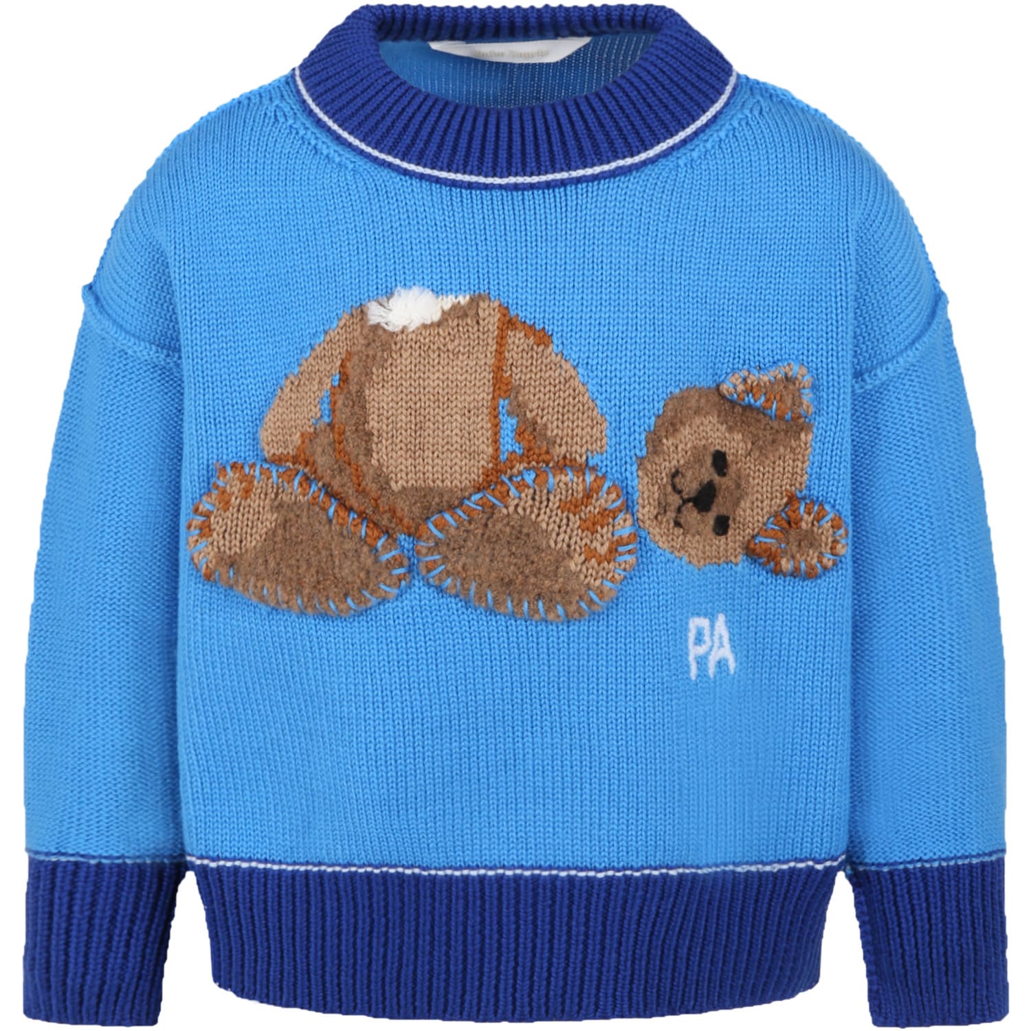 Palm Angels Light-blue Sweater For Boy With Bear Logo