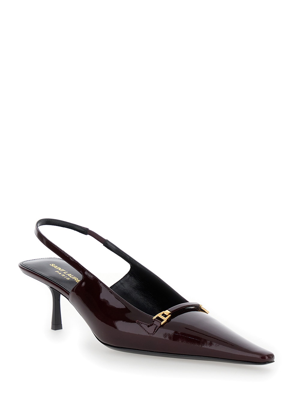 Saint Laurent Hermione Leather Kitten Slingback Pumps In Bordeaux