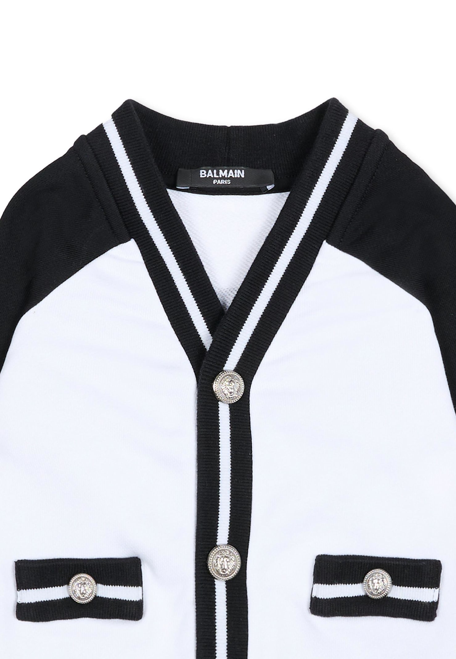 Balmain White Cardigan For Baby Girl With Logo In Multi
