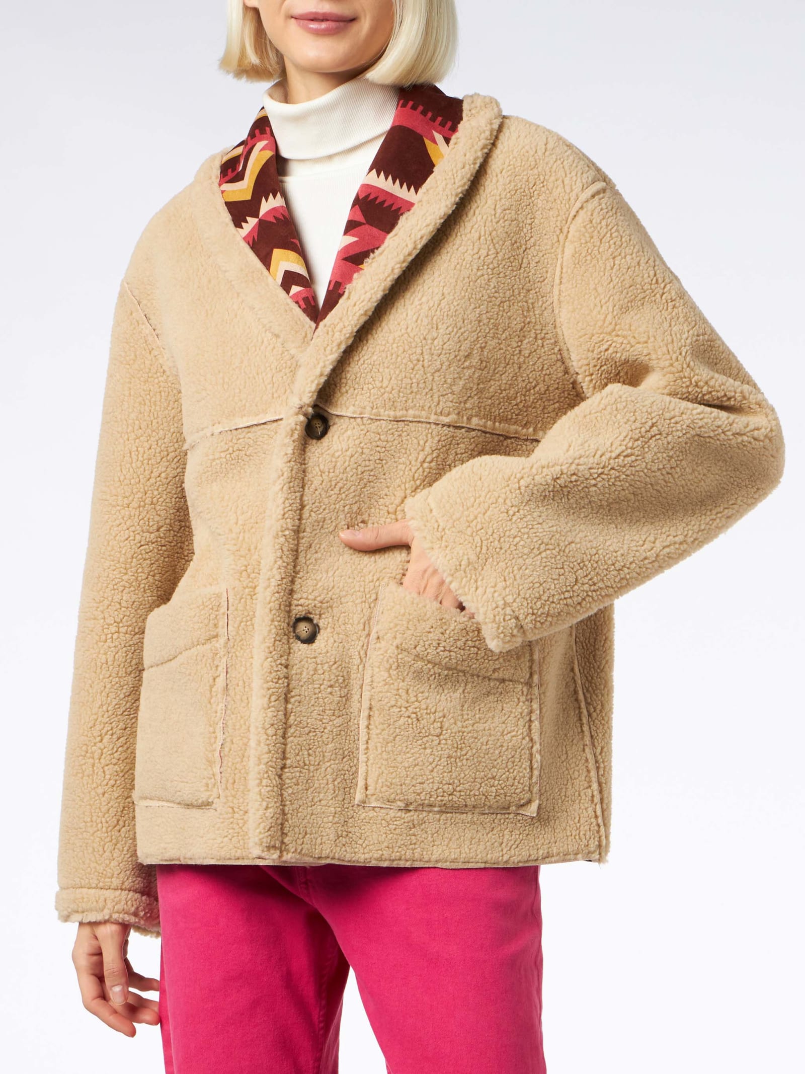 Shop Mc2 Saint Barth Woman Reversible Shearling Jacket In Multicolor