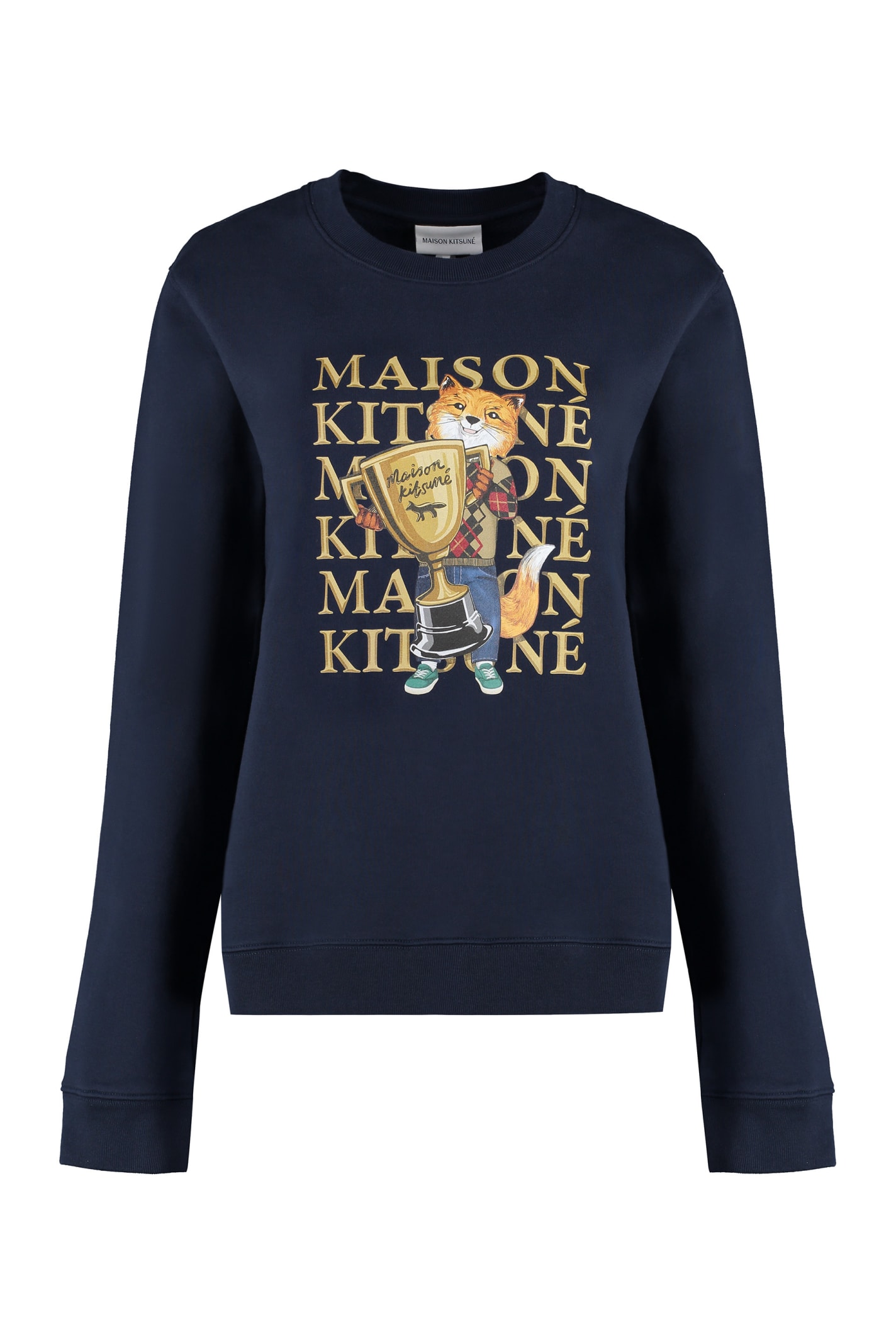 Shop Maison Kitsuné Printed Cotton Sweatshirt In Blue