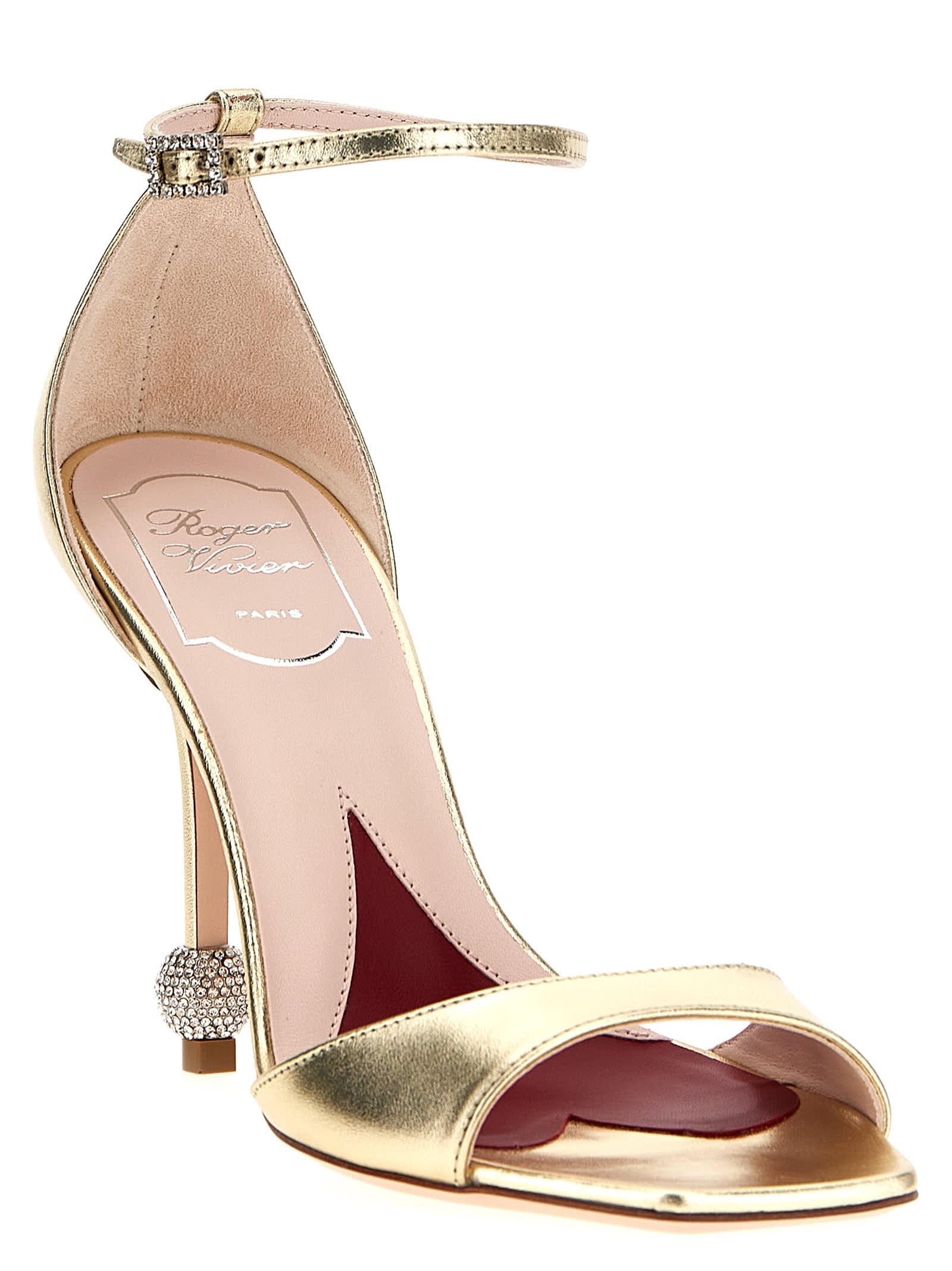 Roger Vivier Vivier Marlene 100 Embellished Gold Sandals In Gold