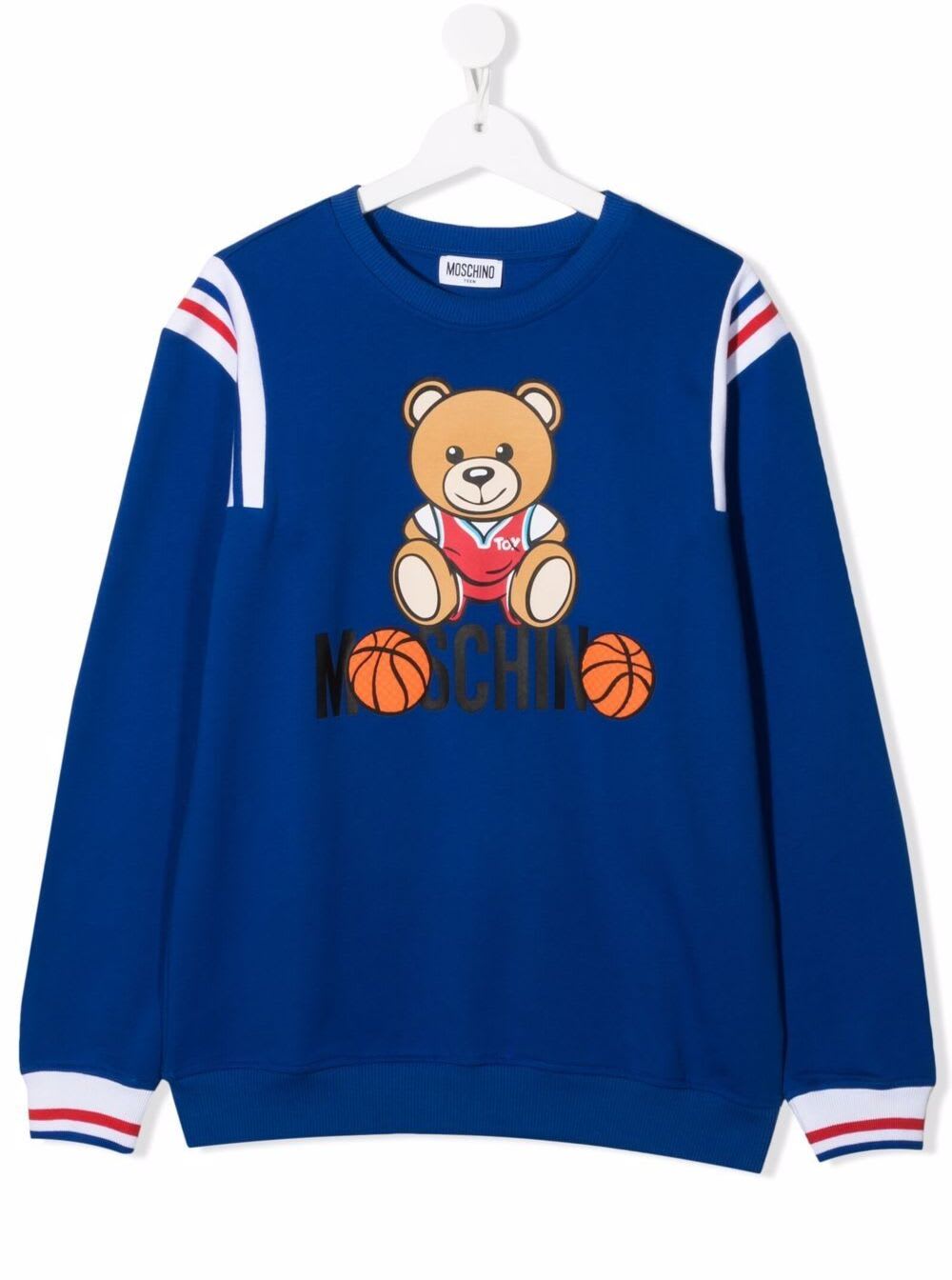 Moschino Kids Boys Blue Cotton Sweatshirt With Logo Print