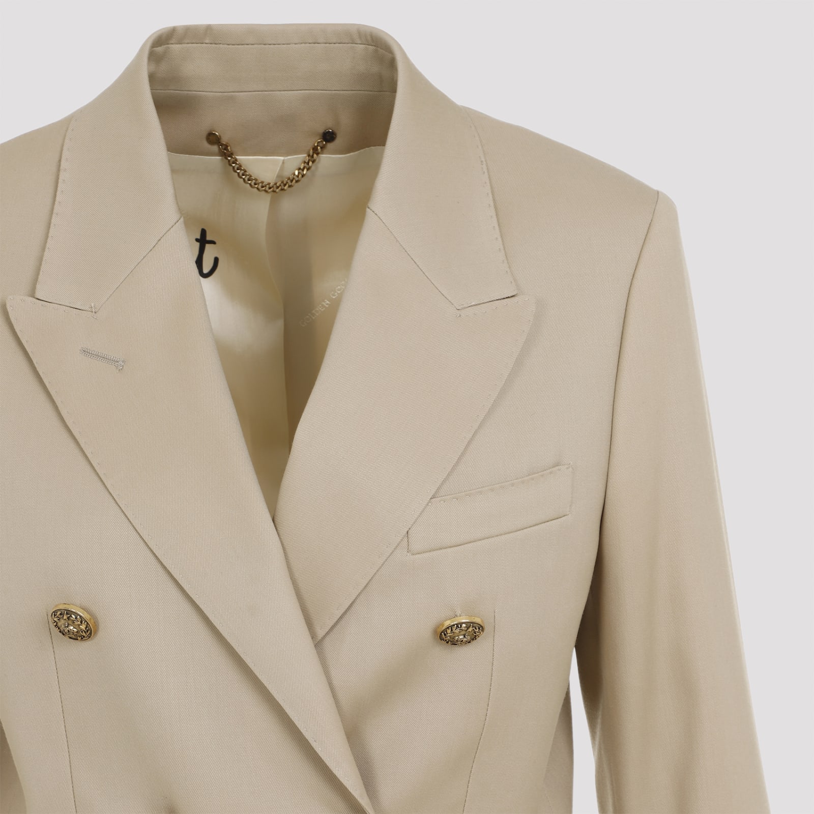 Shop Golden Goose Double Breasted Blazer In Sand