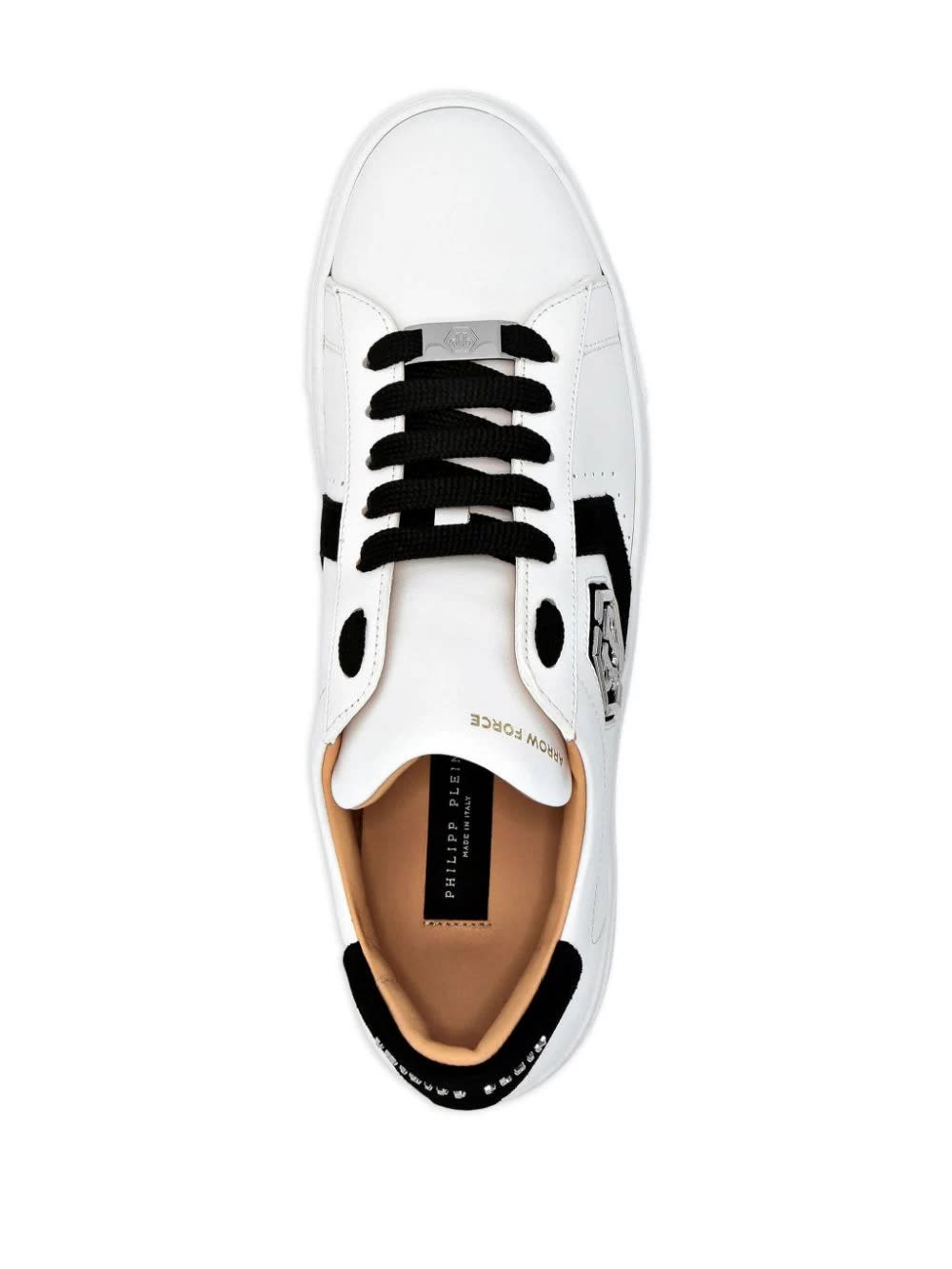 Shop Philipp Plein Low-top Leather Arrow Force Sneakers In White And Black