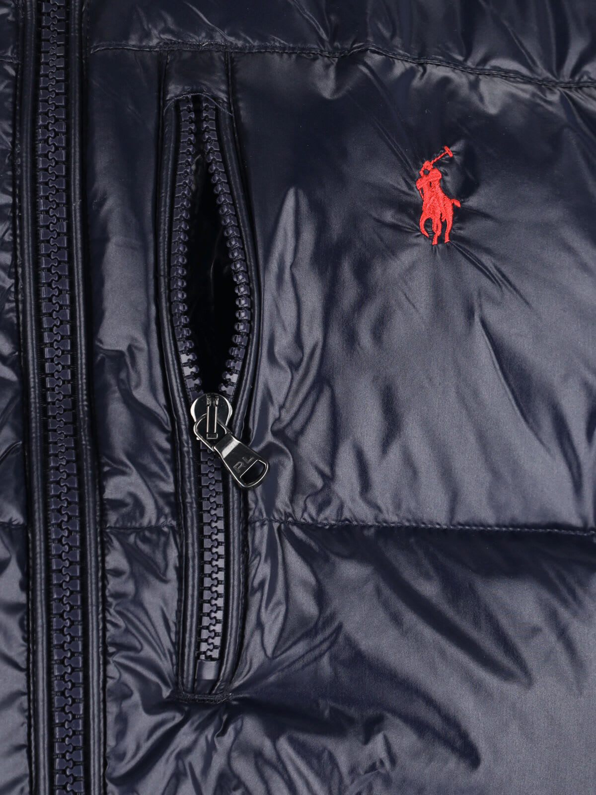 Ralph Lauren Hooded Quilted Bomber Jacket Zip Pockets In Blue