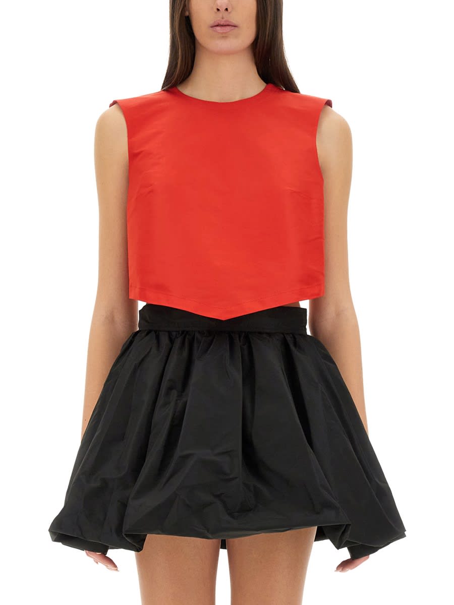 Patou Bow-detail Open-back Faille Crop Top In Red