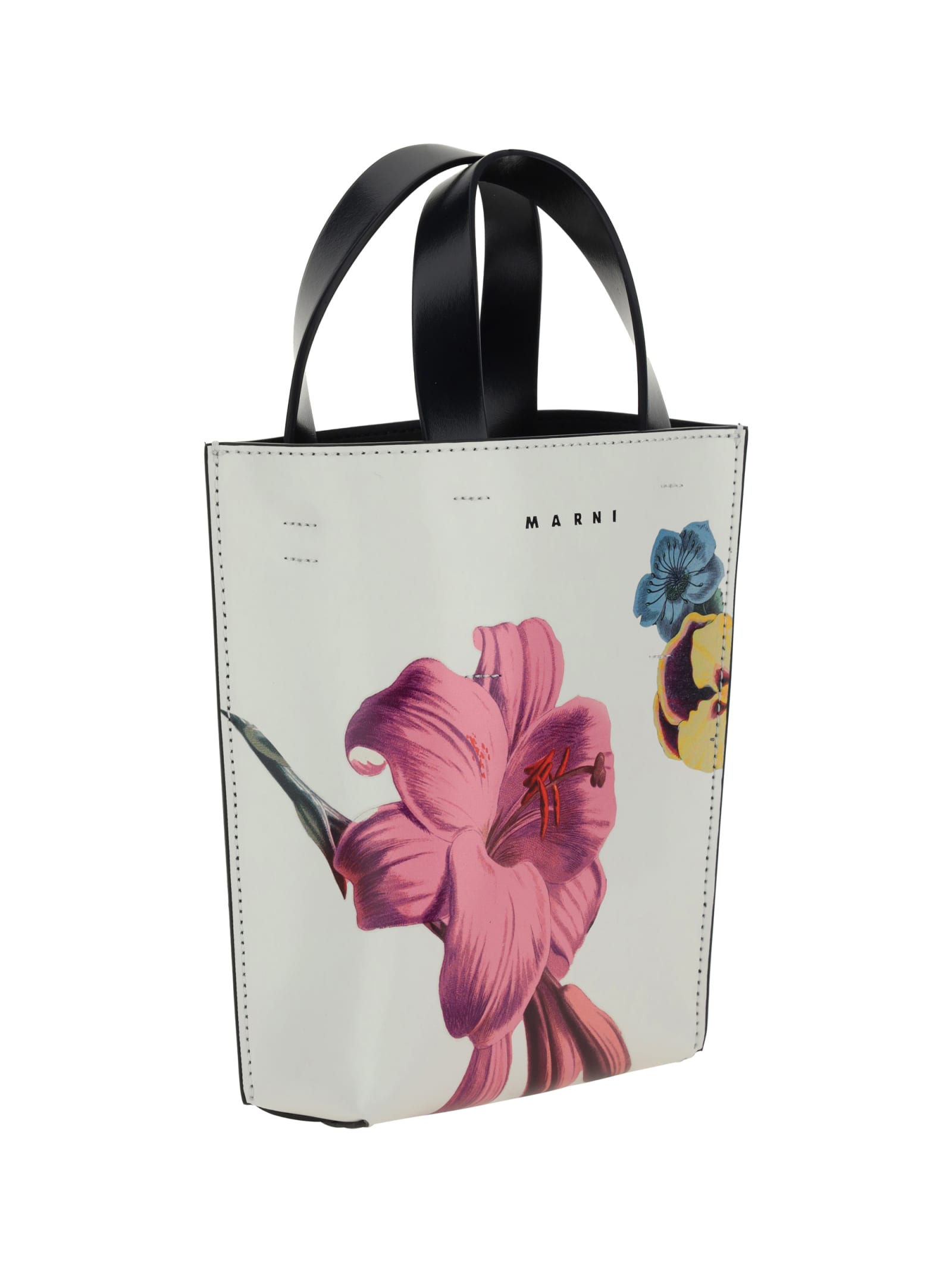 Shop Marni Tote Handbag In Lily White/pink/black