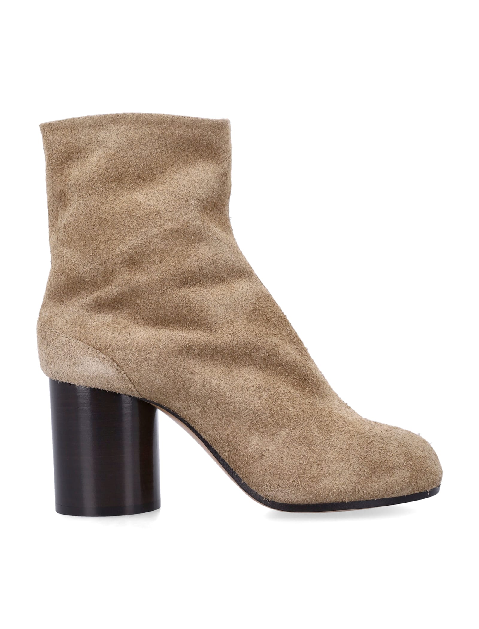 Maison Margiela Beige Suede Tabi Ankle Boots With Cylindrical Heel In Brown