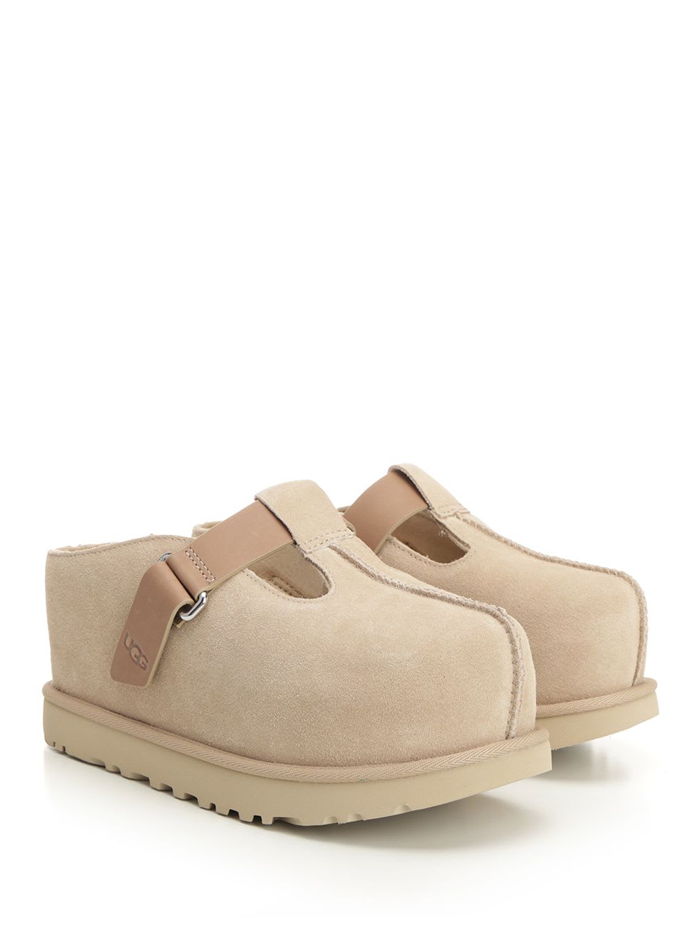 Ugg Lace-up Flatform Sole Round Toe Shoes In Beige