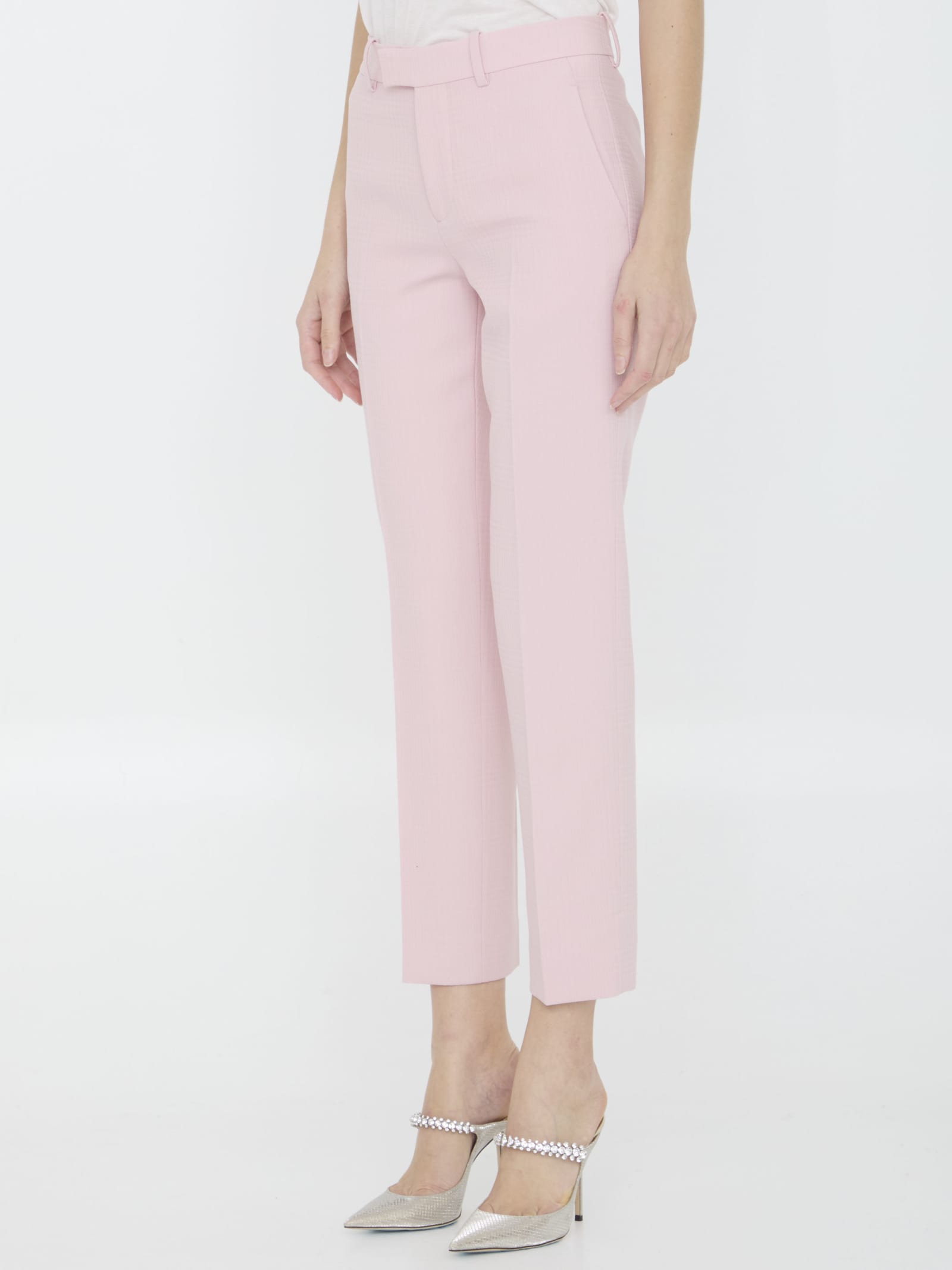 Shop Burberry Wool Tailored Trousers In Pink