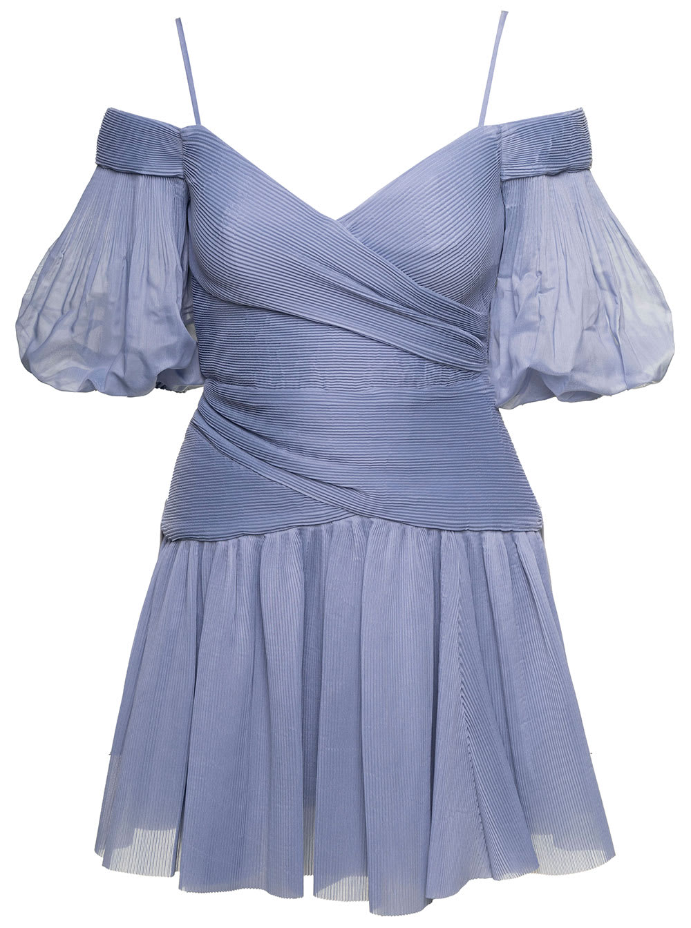 Shop Zimmermann Light-blue Pleated Mini Dress In Chiffon Woman In Light Blue