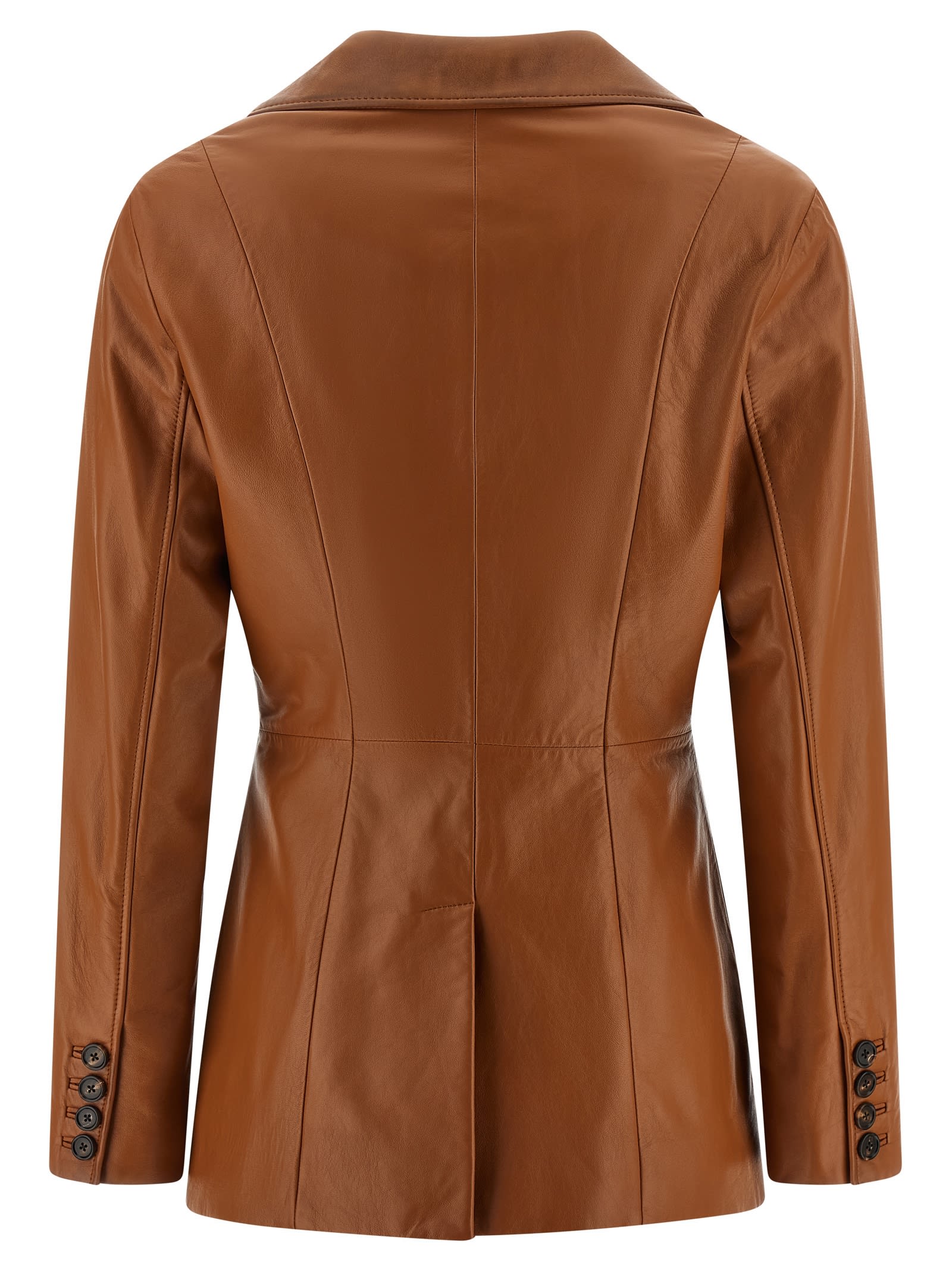 Chloé Structured Leather Blazer Notched Lapel In Brown