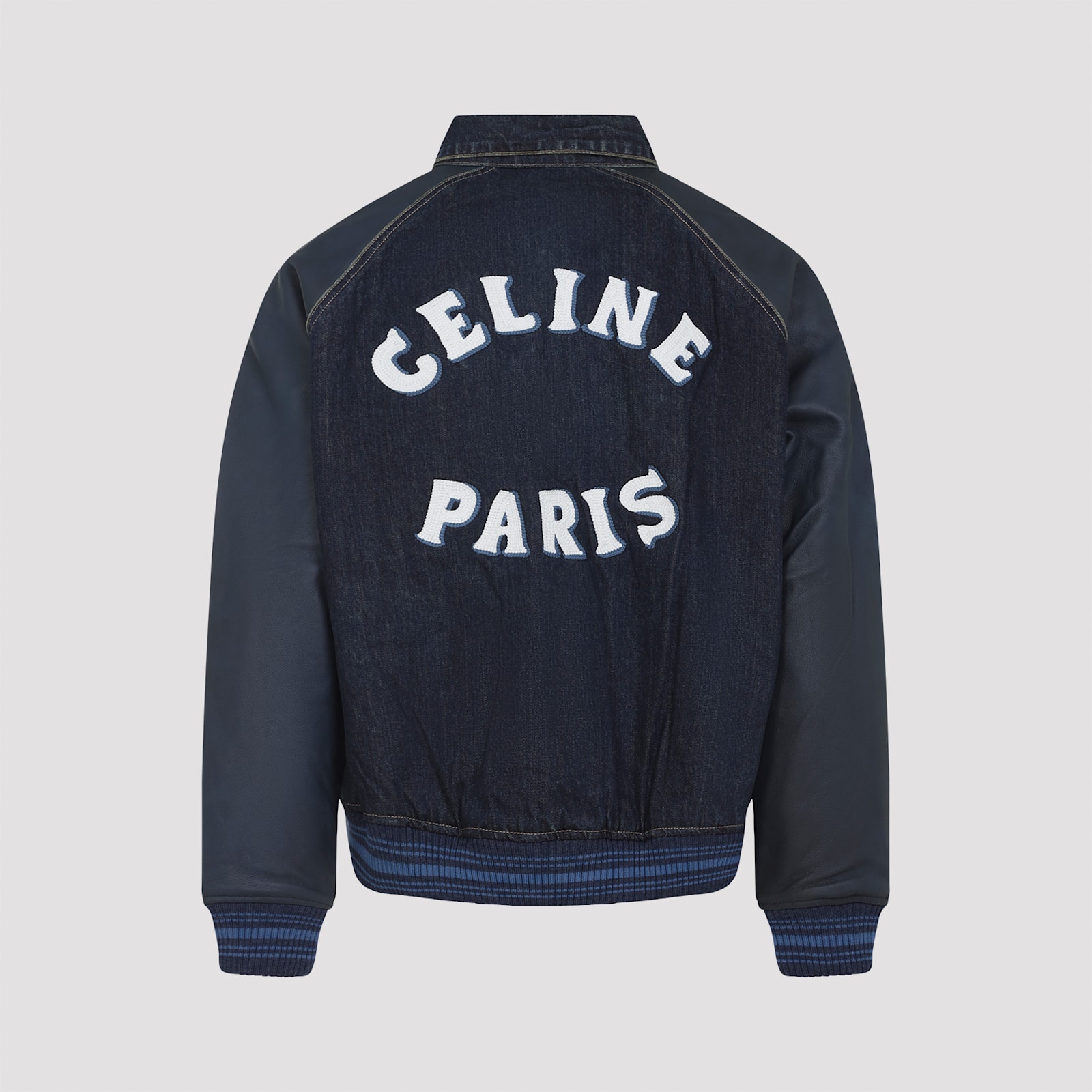 Celine Contrast Sleeve Teddy Style Jacket In Blue