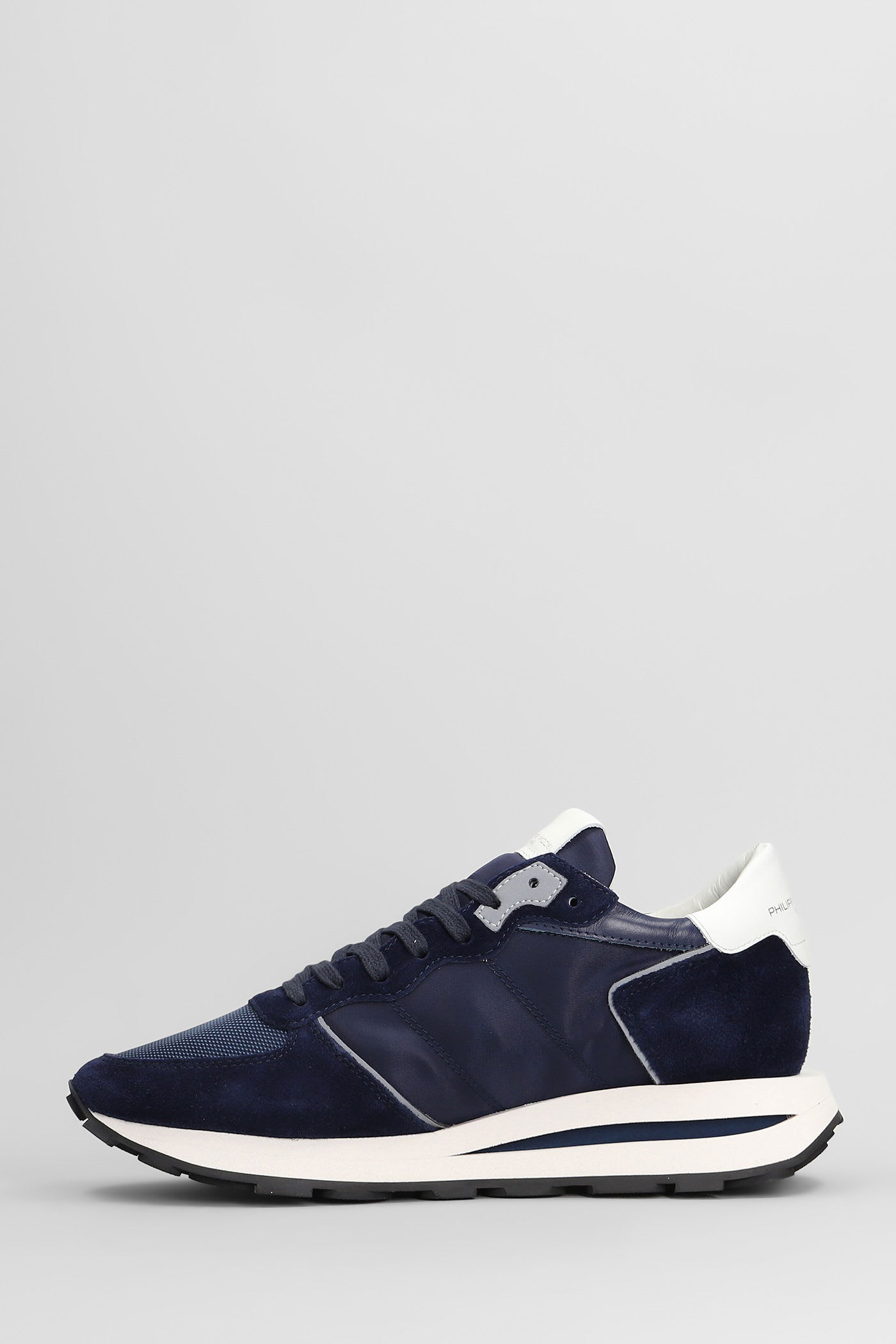 Philippe Model Tropez Haute Low Sneakers In Blue Suede And Fabric In Blue