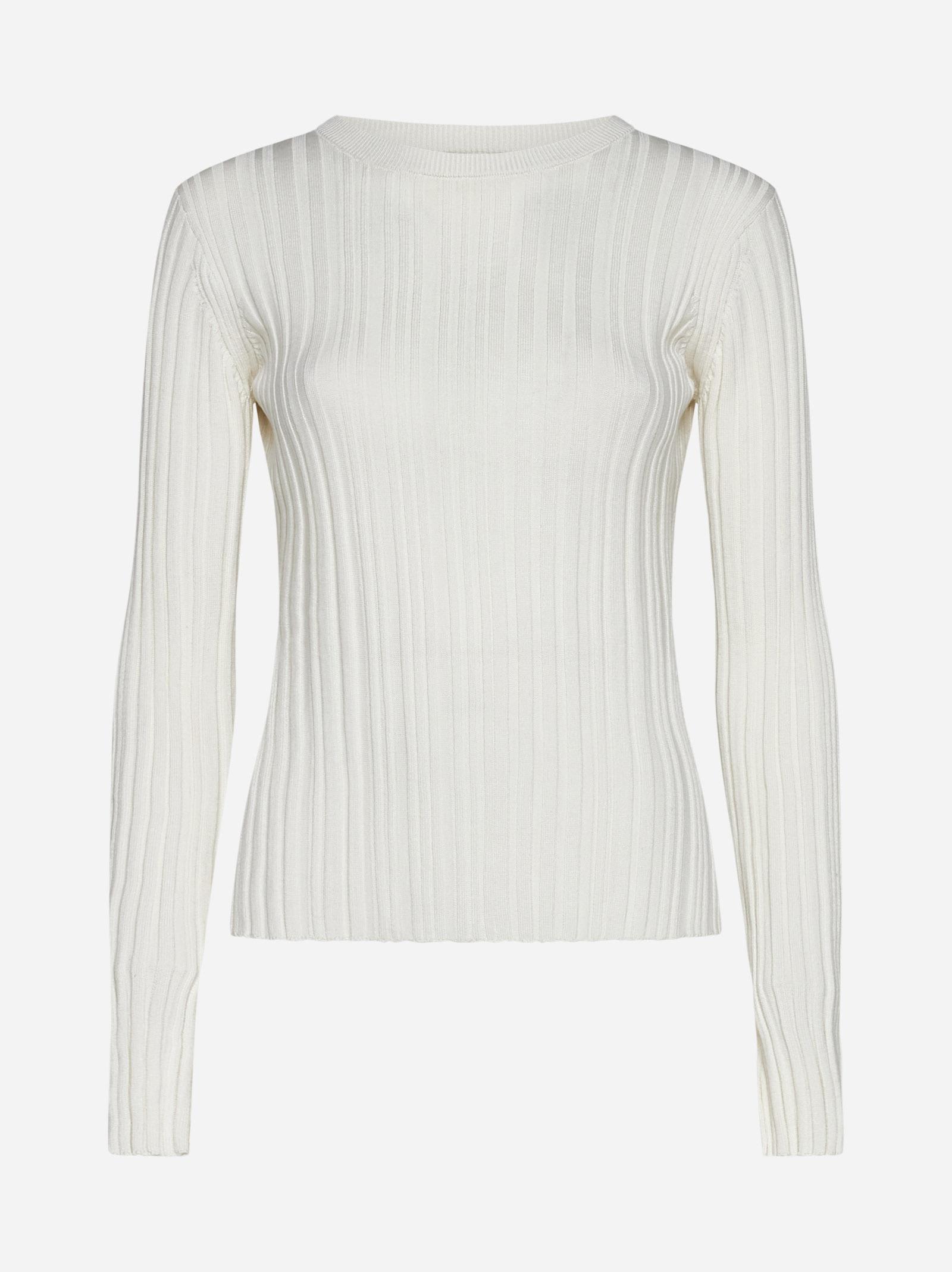Shop Loulou Studio Evie Ribbed Silk-blend Top In Rice Ivory