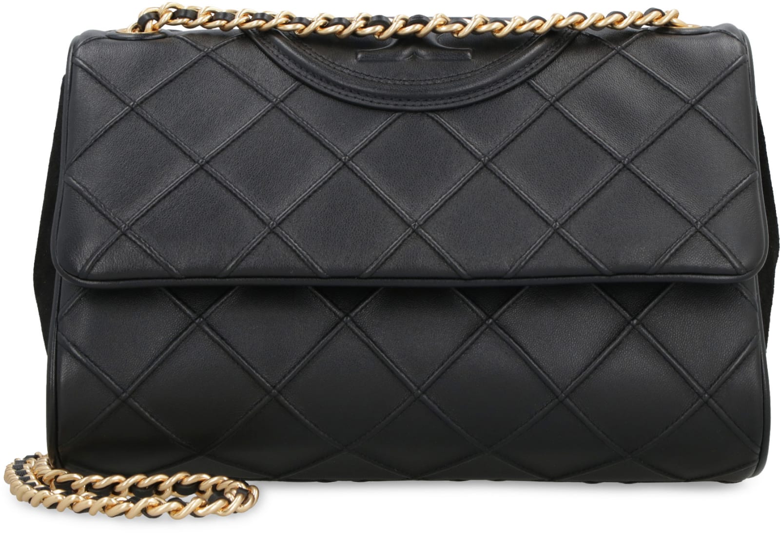 Shop Tory Burch Fleming Leather Shoulder Bag In Black