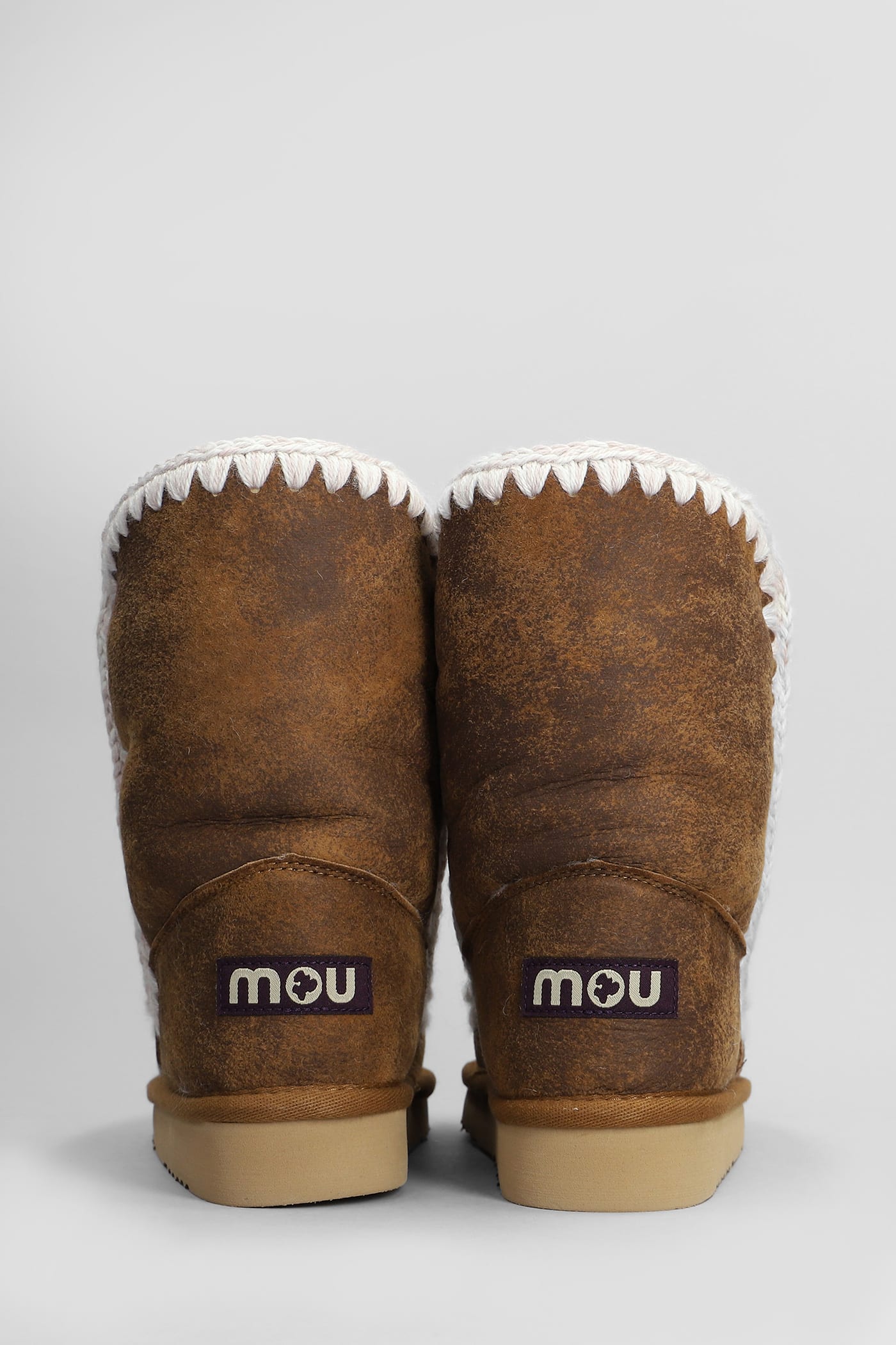 Mou Eskimo 24 Vintage Low Heels Ankle Boots In Brown Leather In Brown