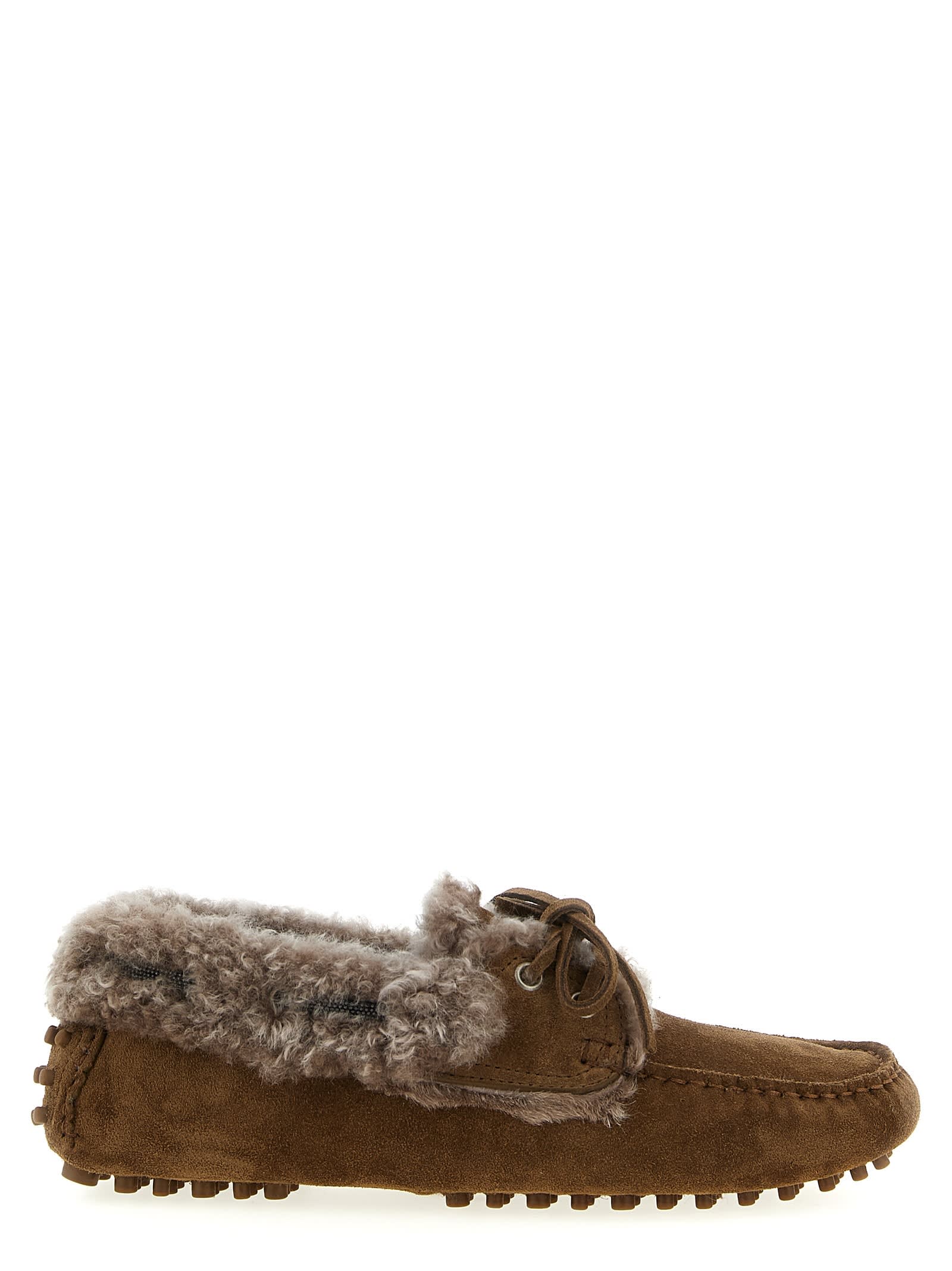 Brunello Cucinelli Suede Moccasin Driving Loafers Lace Detail In Brown