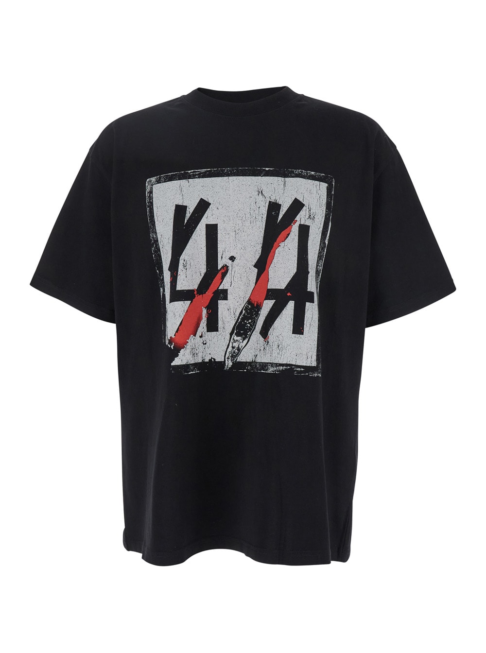 sticka Black Crewneck T-shirt With Maxi Print On The Front And Logo Lettering On The Rear In Cotton Man