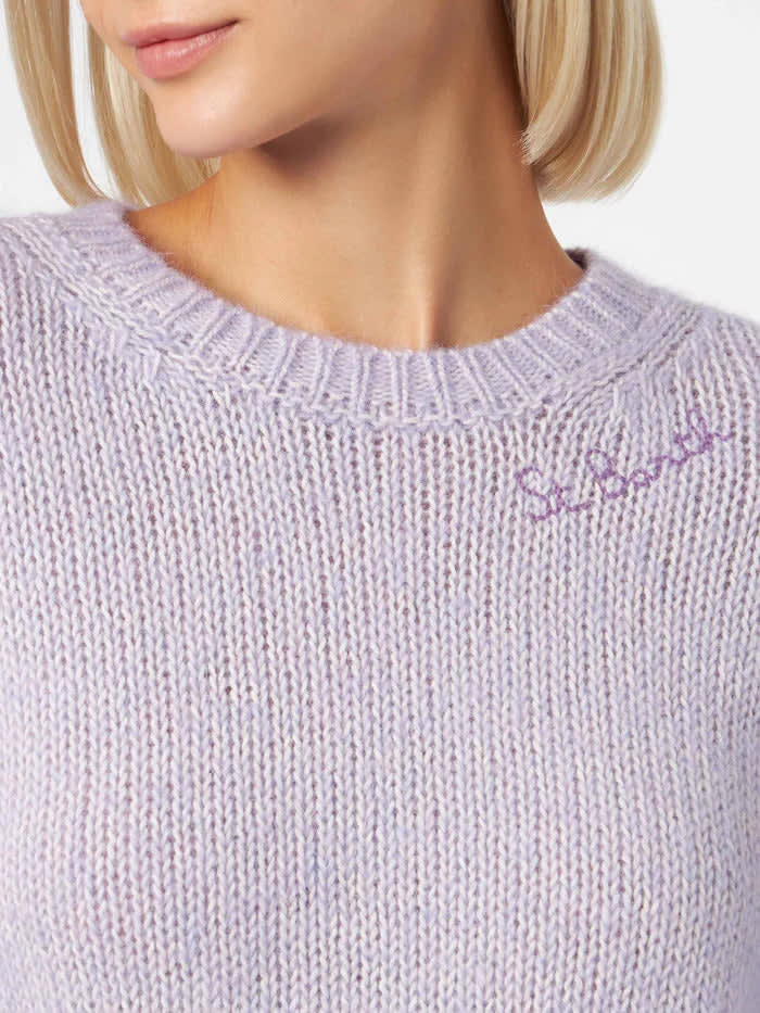 Shop Mc2 Saint Barth Woman Crewneck Lilac Soft Sweater With St. Barth Embroidery In Pink