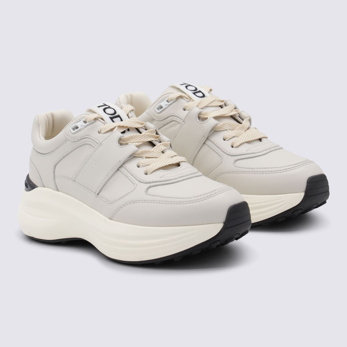 Tod's Low Top Leather Sneakers With Contrast Sole In White