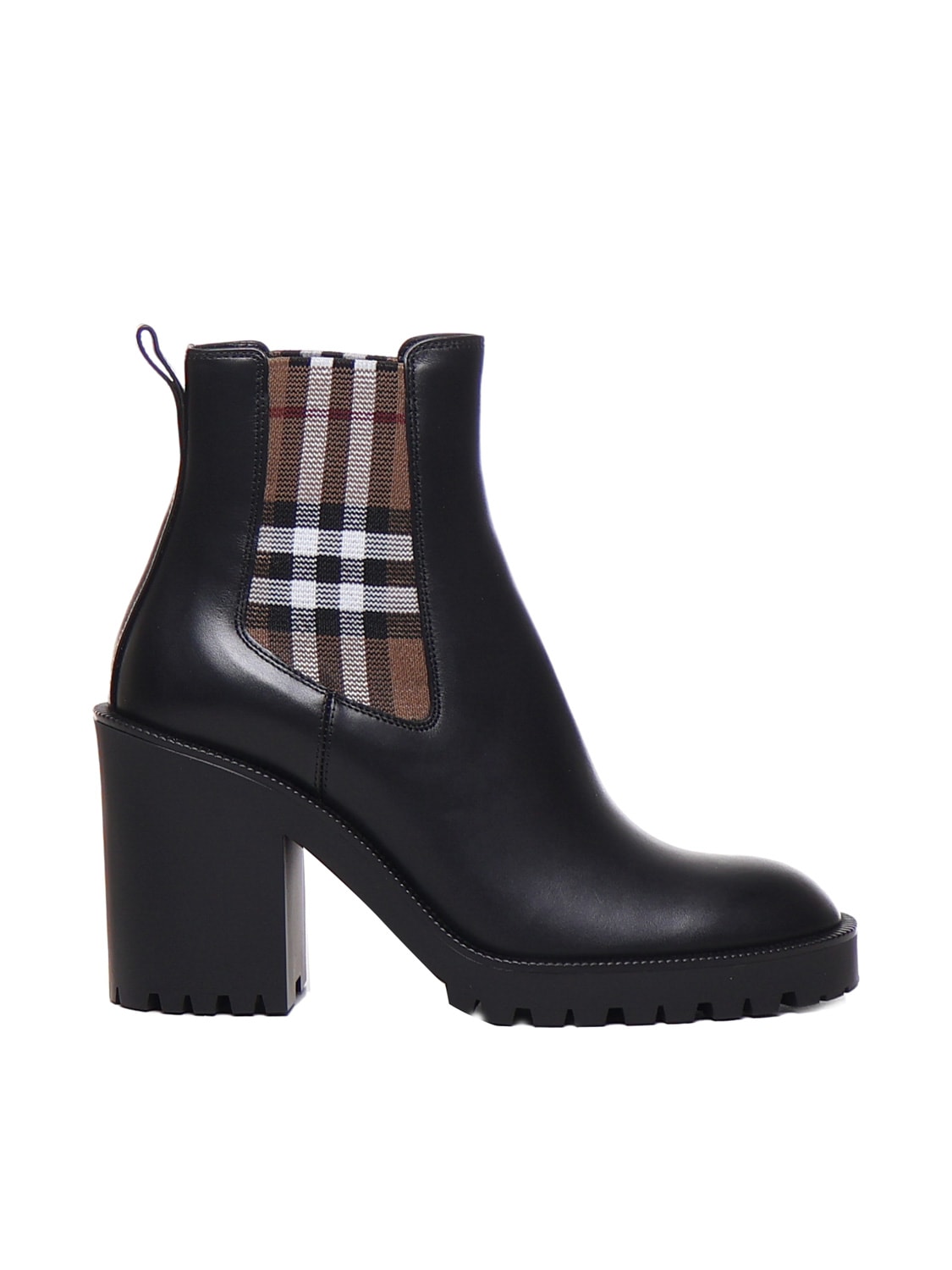 BURBERRY LEATHER ANKLE BOOTS WITH CHECK INSERT
