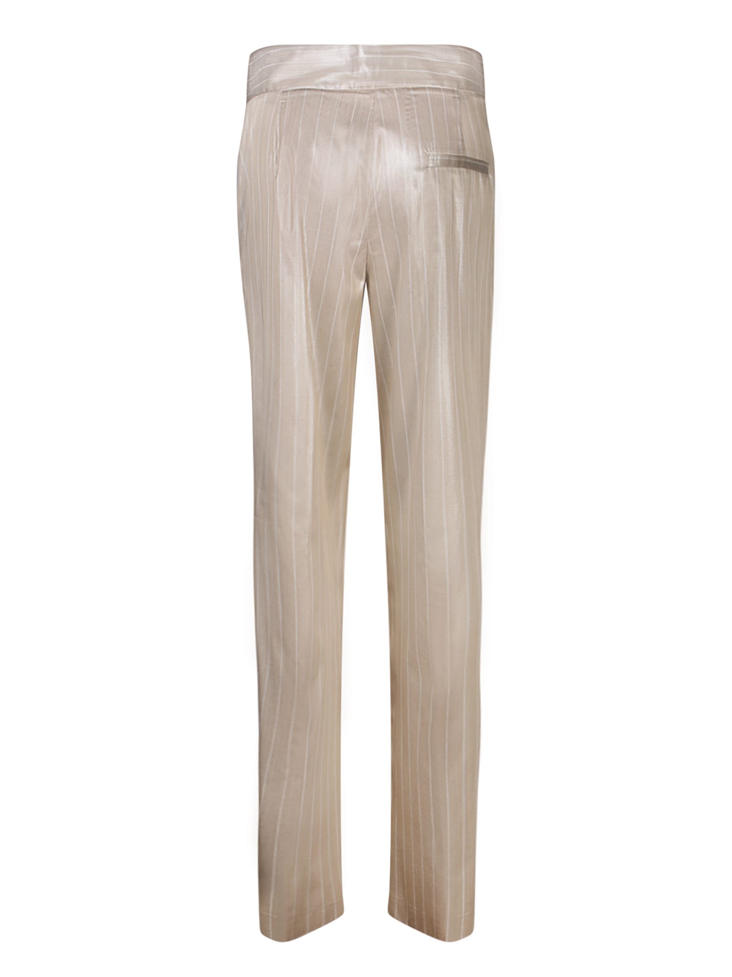 Shop Genny Satin Striped Sand Trousers In Beige
