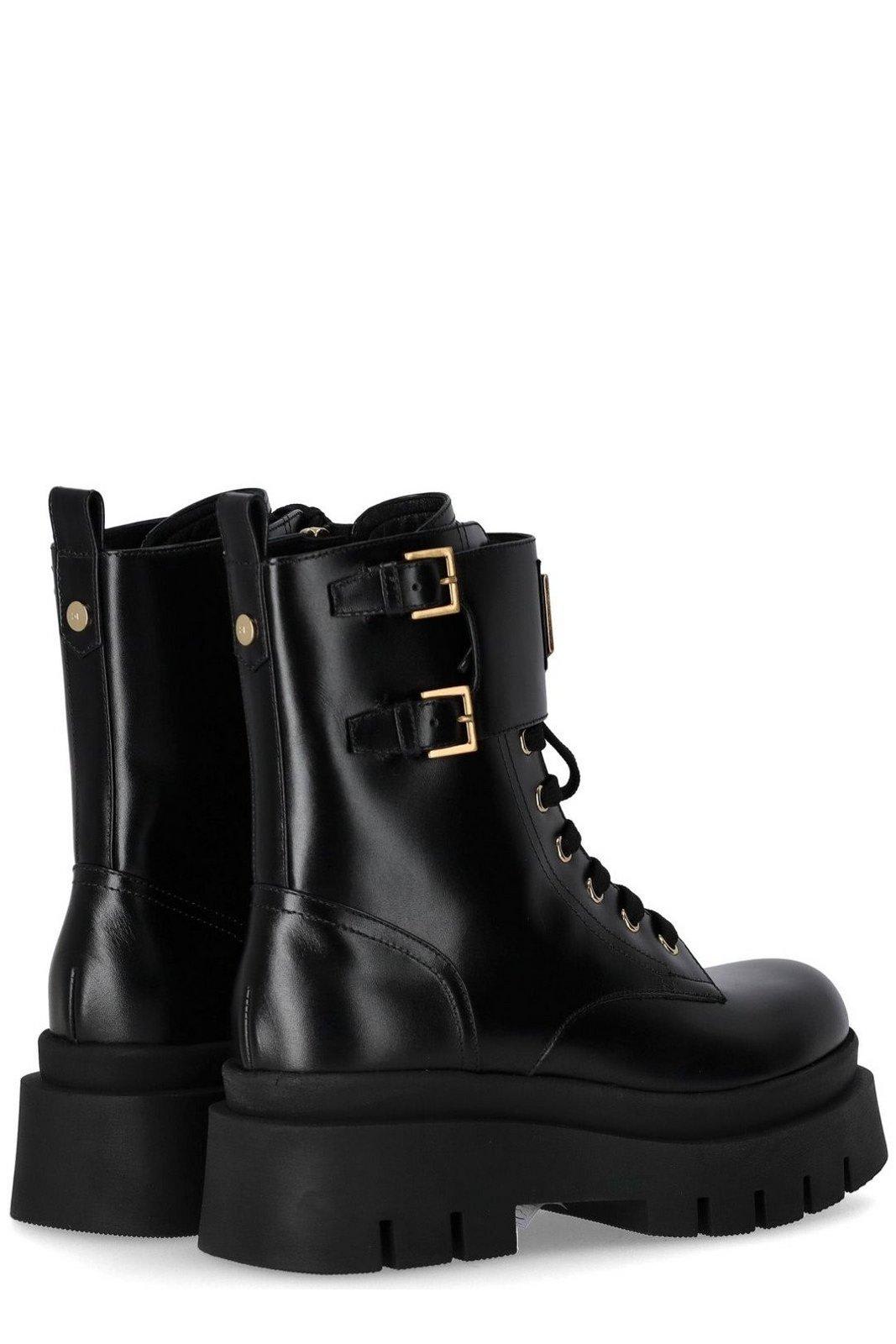 Shop Elisabetta Franchi Logo Plaque Combat Boots In Nero