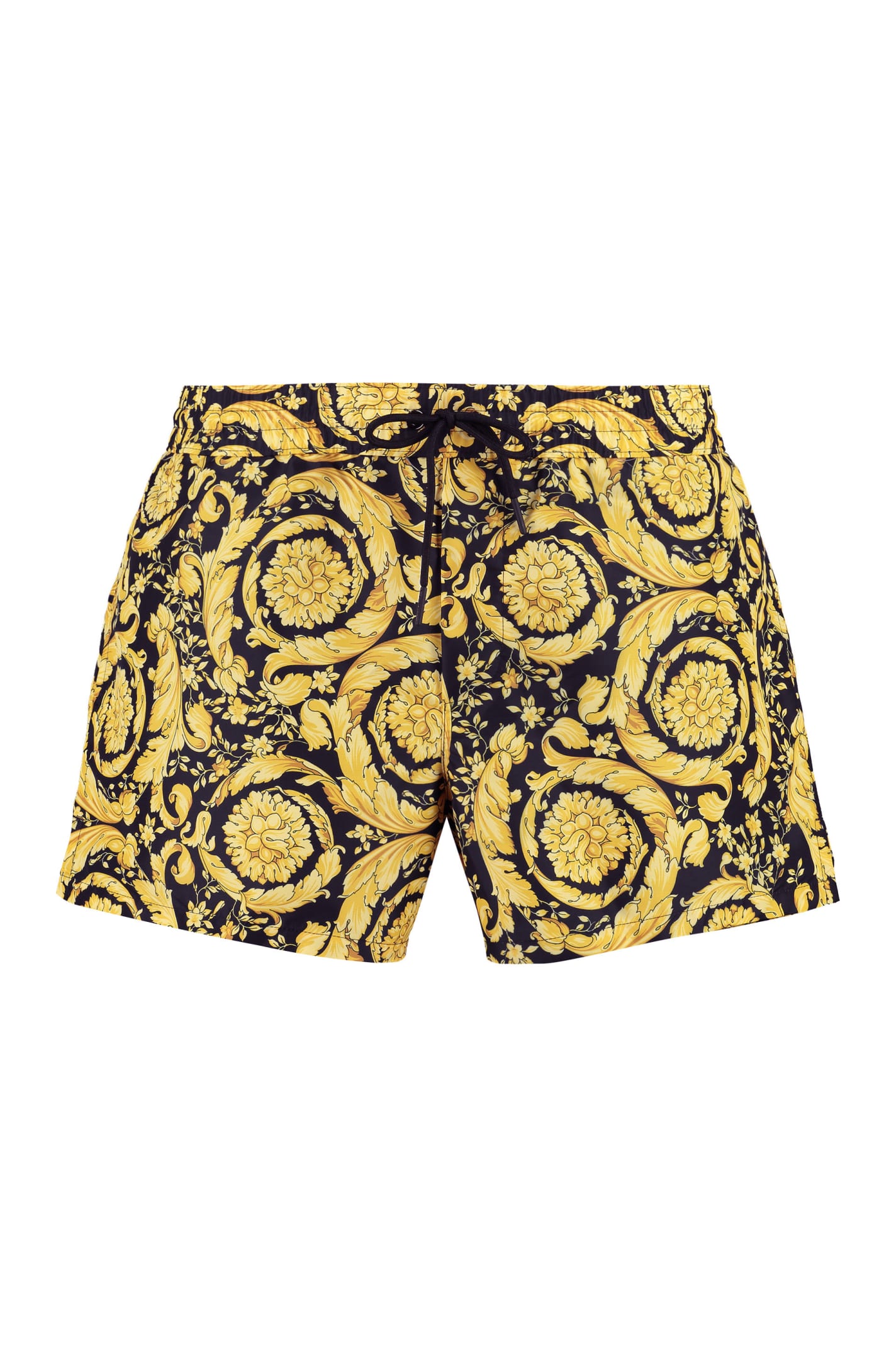 Shop Versace Printed Swim Shorts In A7900-gold + Print