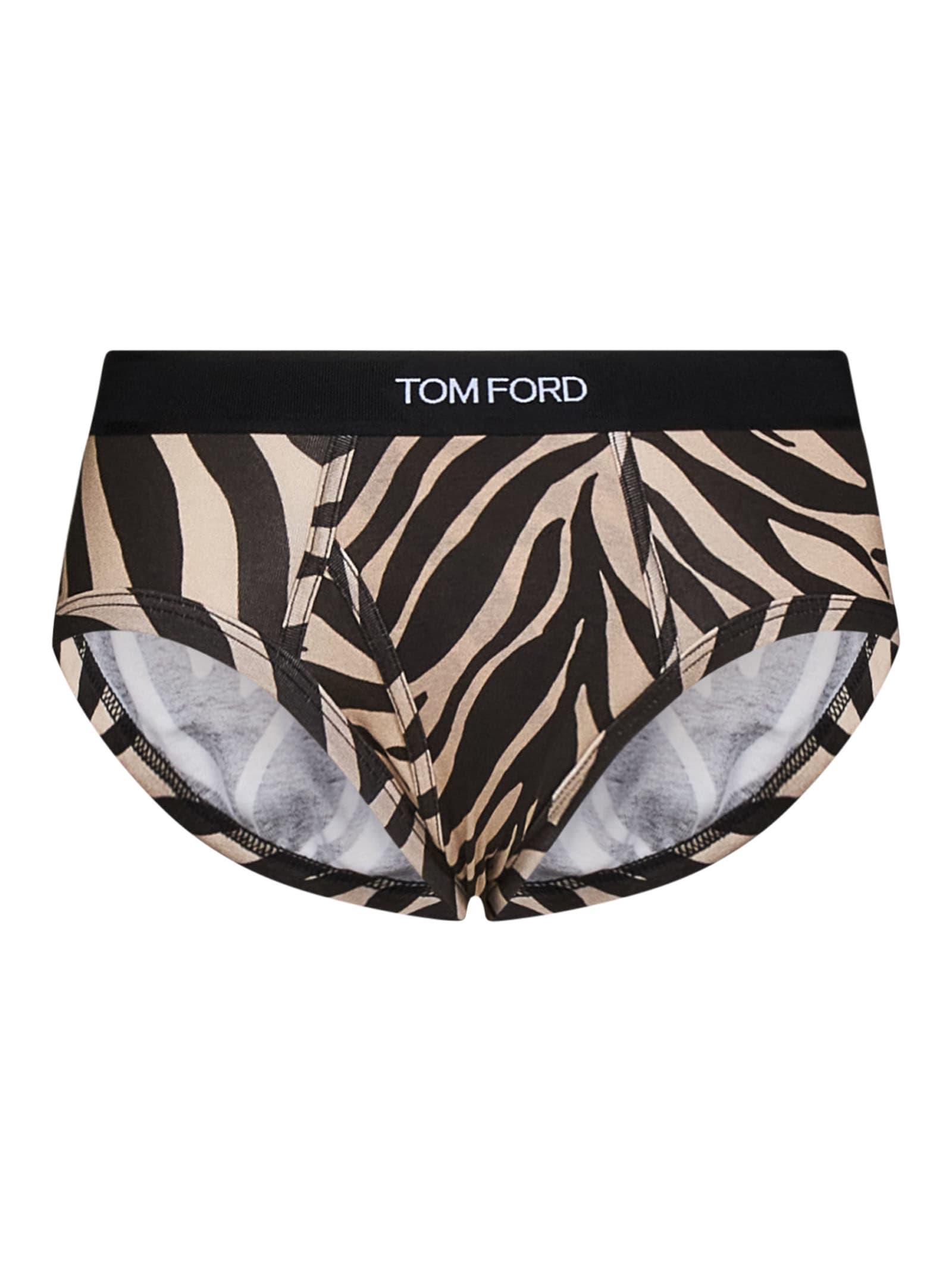 Tom Ford Zebra Pattern Stretch Cotton Slip In Brown