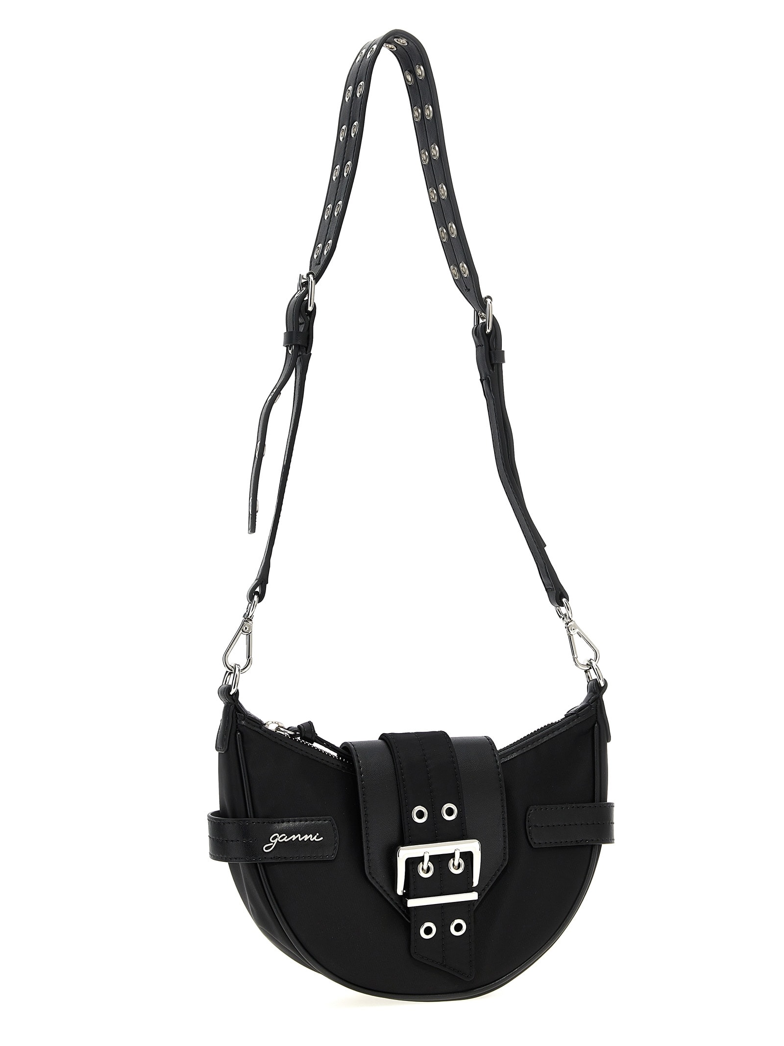 Ganni Bucky Small Nylon Crossbody Bag In Nero