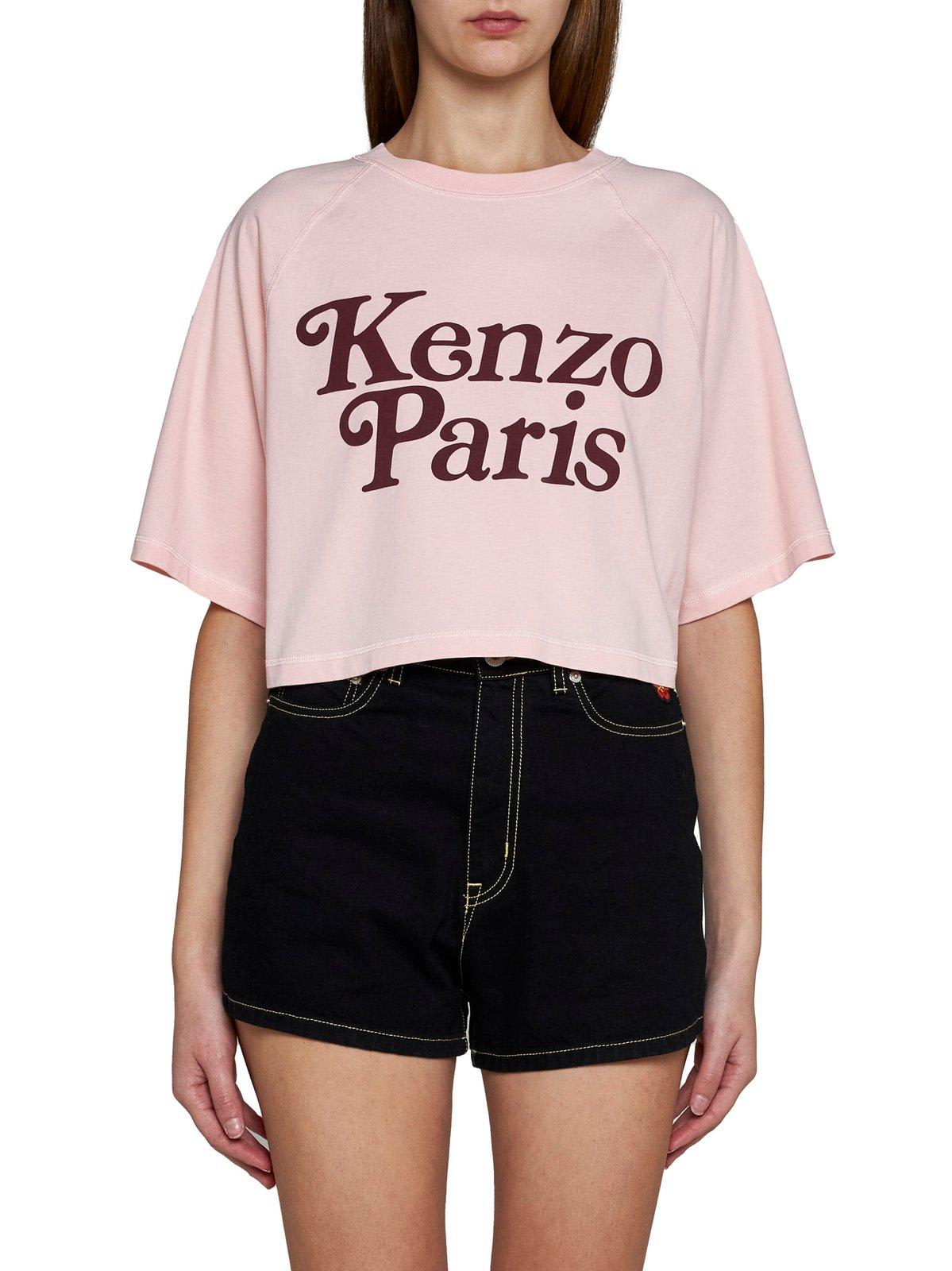 Shop Kenzo Logo Printed Cropped T-shirt In Pink
