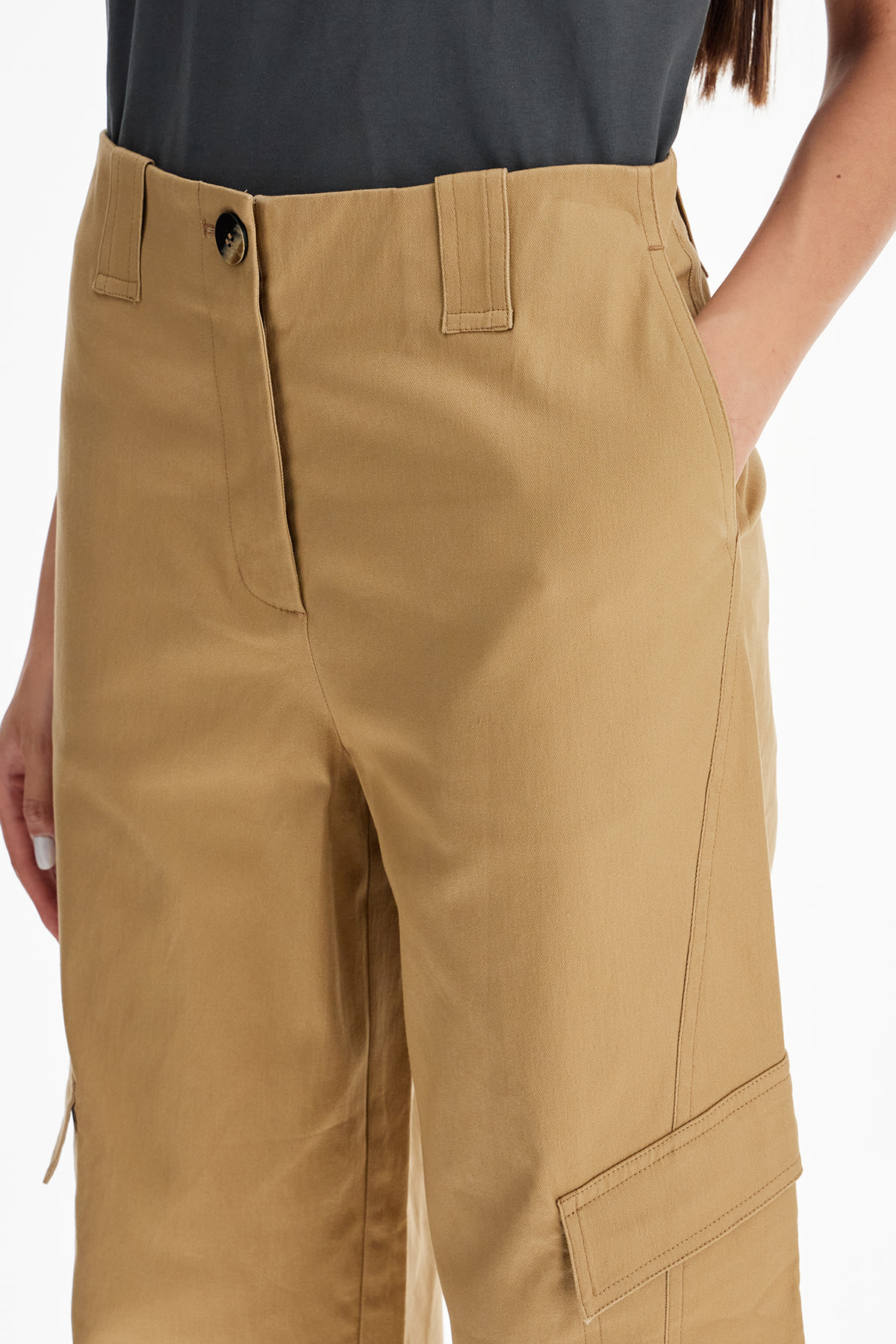 Shop Ganni Checked Canvas Trousers For Men In Tigers Eye (beige)