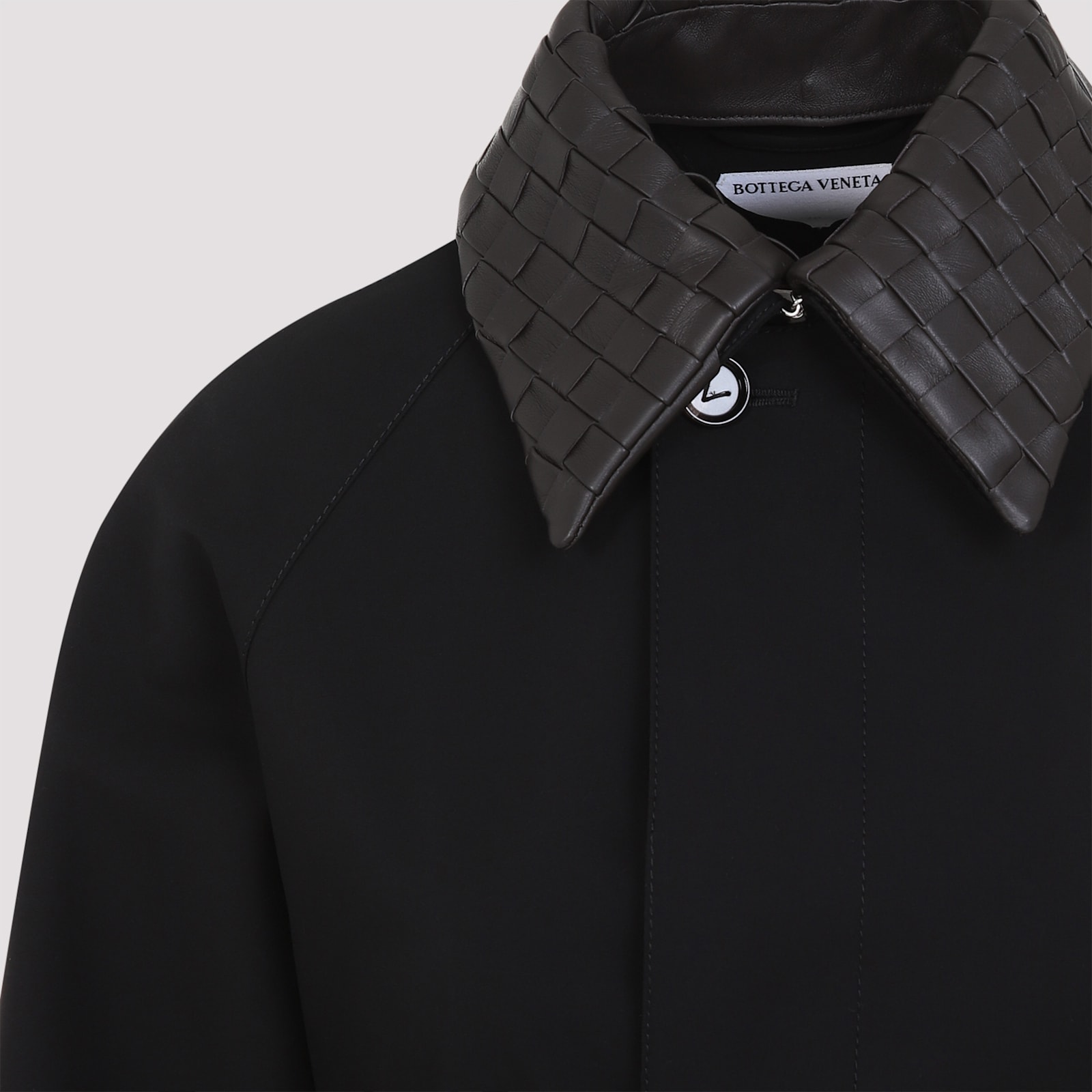 Bottega Veneta Black Trenchcoat With Removable Leather Collar With Intrecciato Motif And Adjustable Belt In Cotton In Black