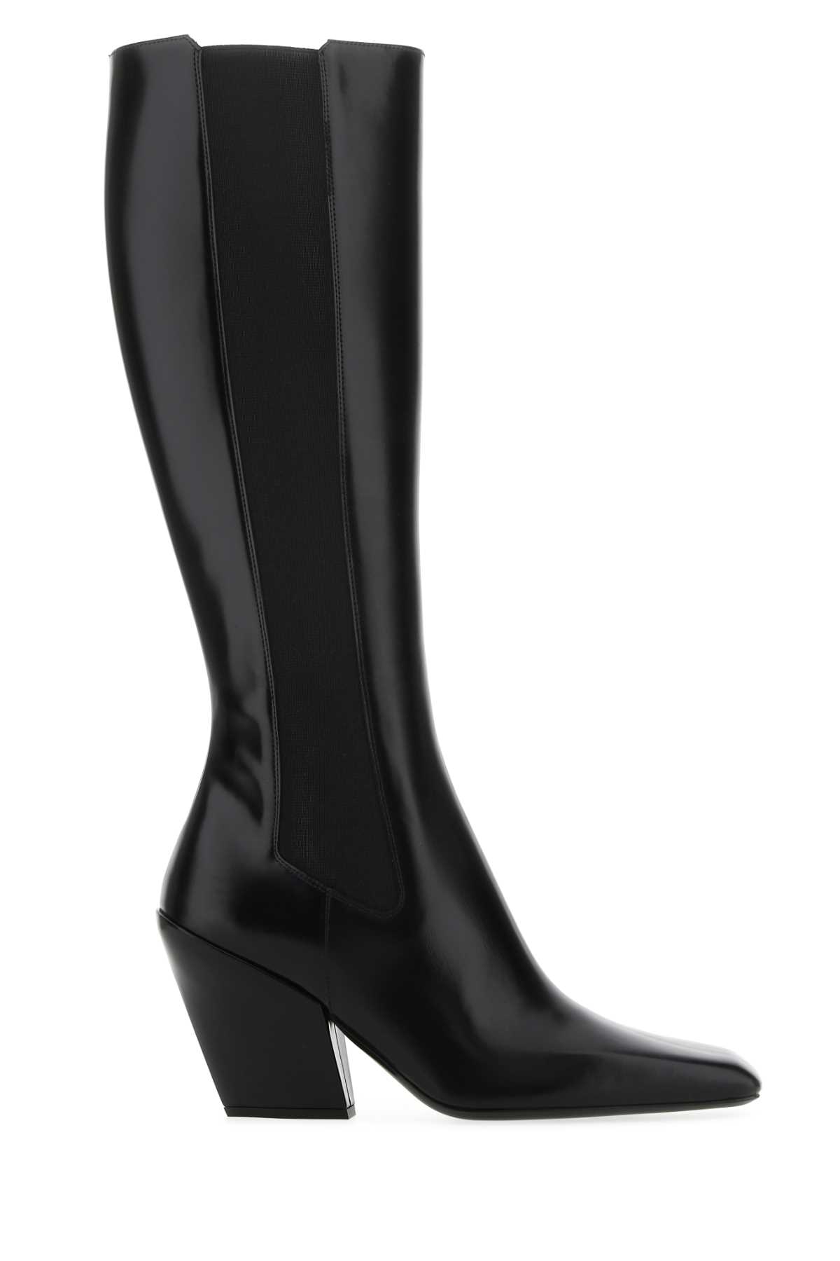 Shop Prada Black Leather Boots In F0002