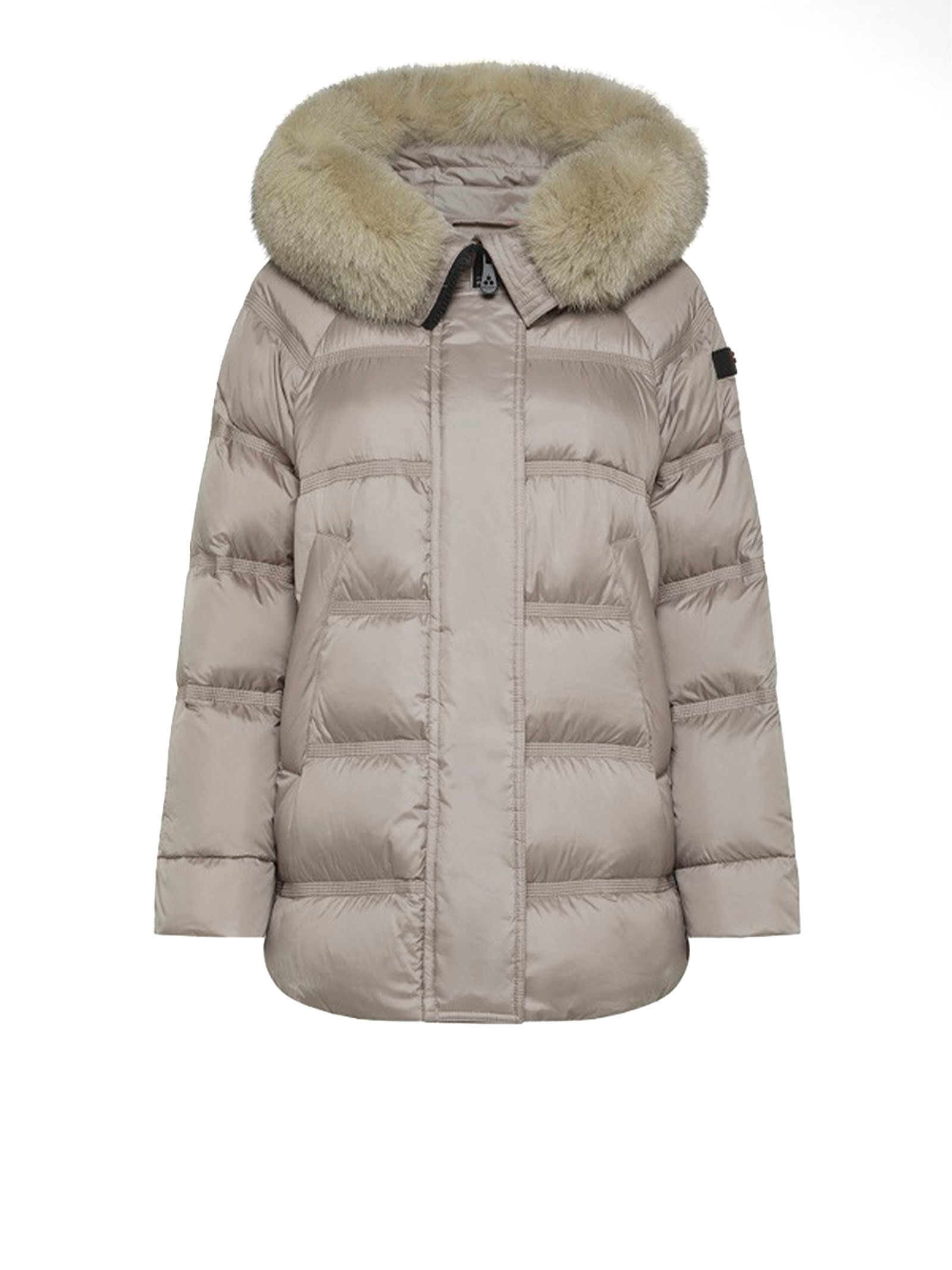 Shop Peuterey Takan Beige Puffer Jacket With Fur Hood In Corda