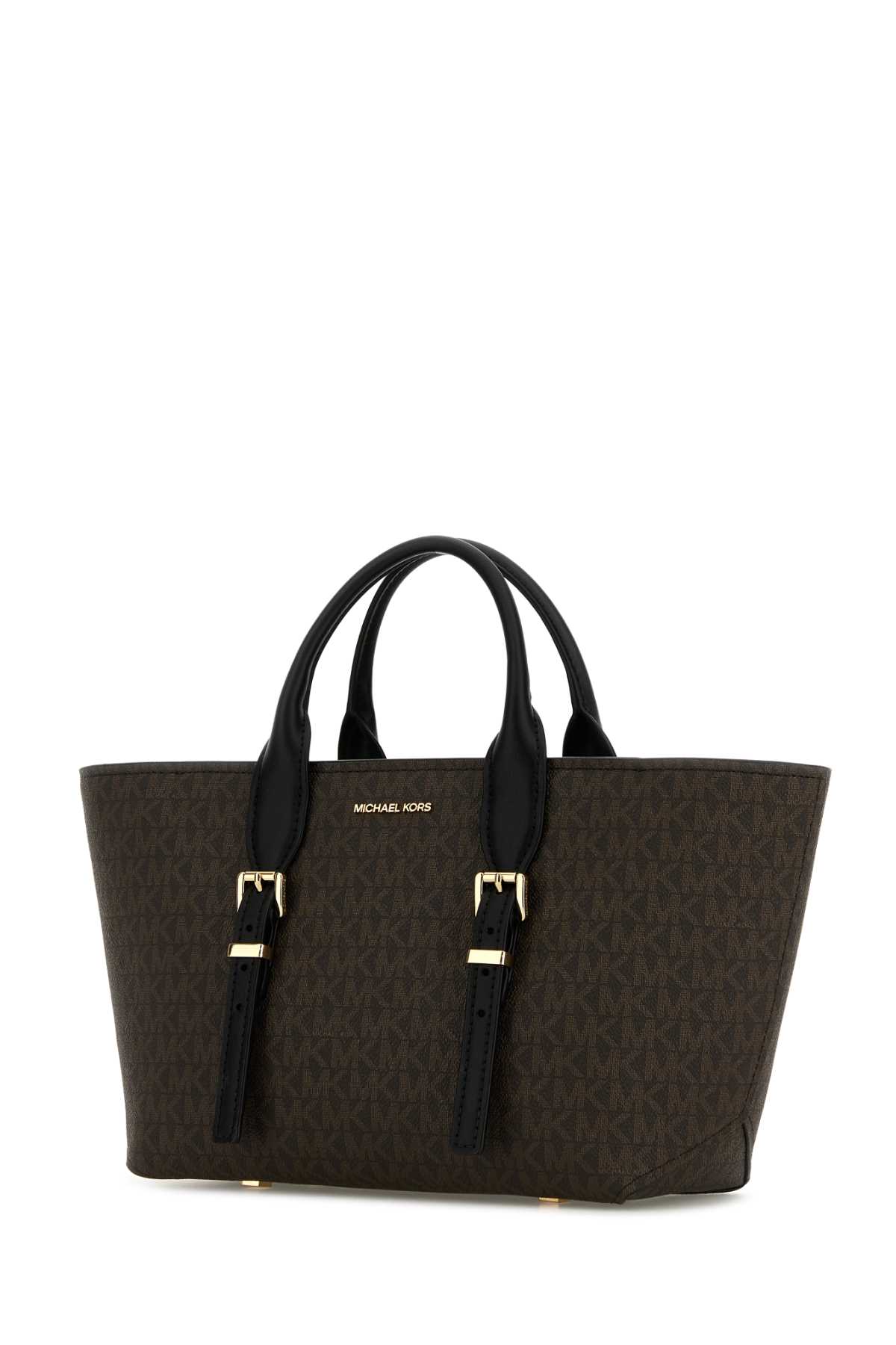 Michael Kors Canvas Moore Shopping Bag With Buckle Accents In Black
