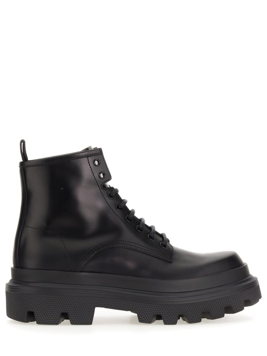 Shop Dolce & Gabbana Ankle Boot With Logo Plaque In Black