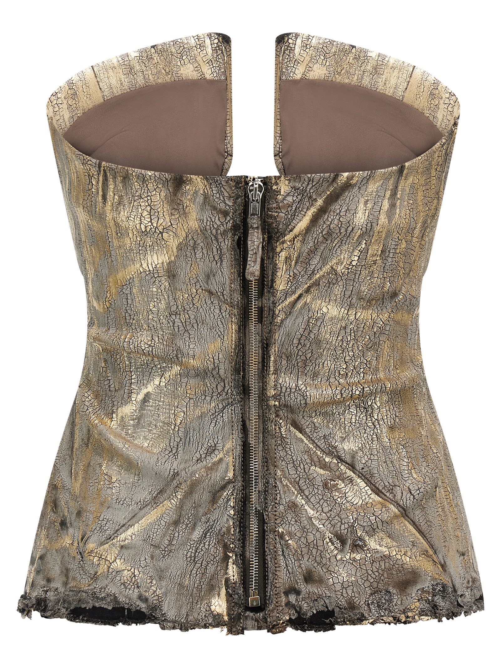 Rick Owens Coated Denim Top With Front Cut-out Neckline