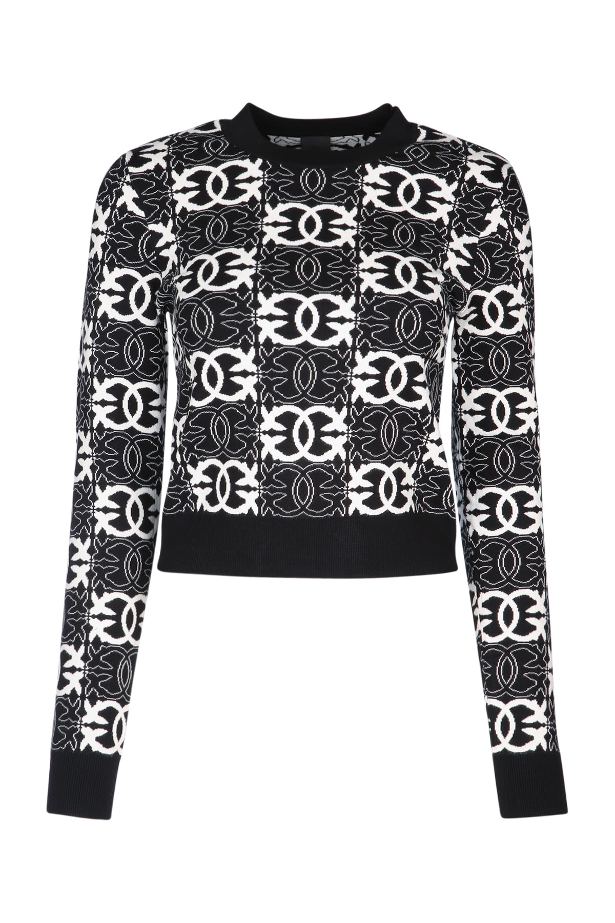 Pinko Geometric Pattern Long Sleeve Crew Neck Top In Multi