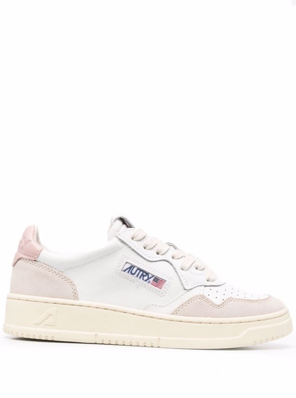 Autry Womans White And Pink Leather Low Sneakers With Logo