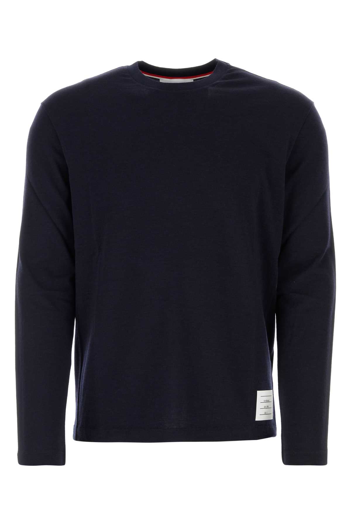 THOM BROWNE MIDNIGHT BLUE STRETCH WOOL T-SHIRT 