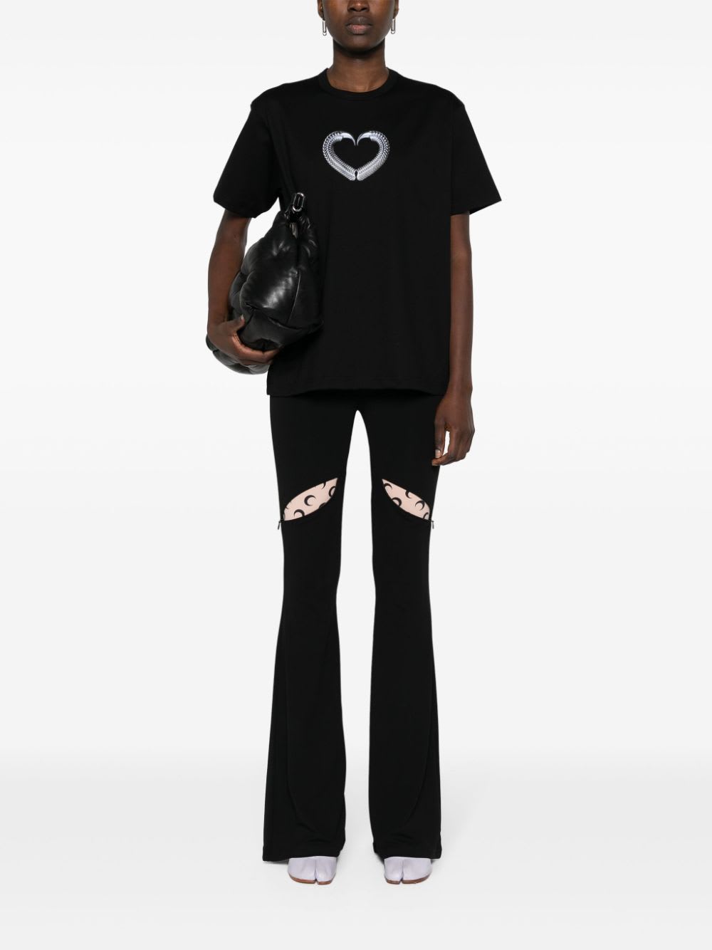 Junya Watanabe Crew Neck Graphic-heart Print T-shirt In Black