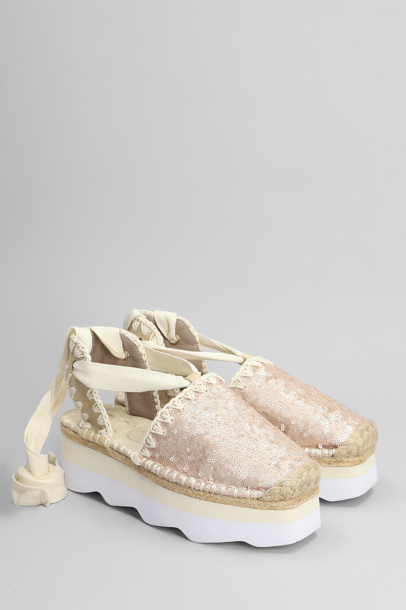Mou Espa Sandal Espadrilles In Rose-pink Leather In Gold