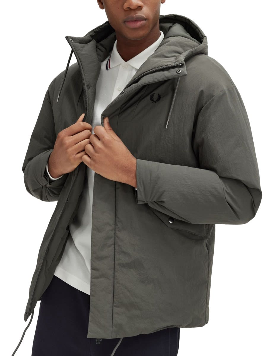 Fred Perry Padded Jacket With Hood And Drawstrings In Green