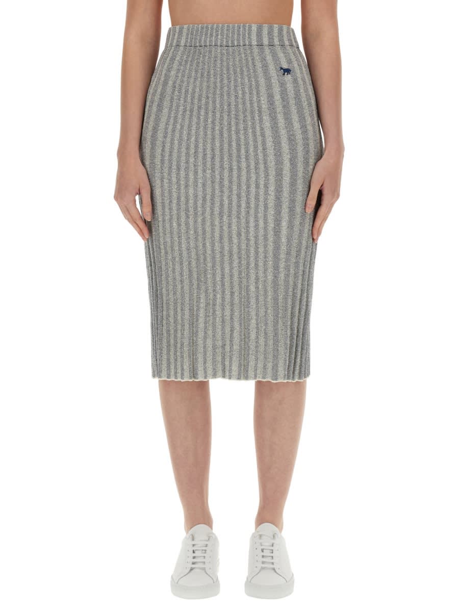 Shop Maison Kitsuné Knit Skirt In Grey